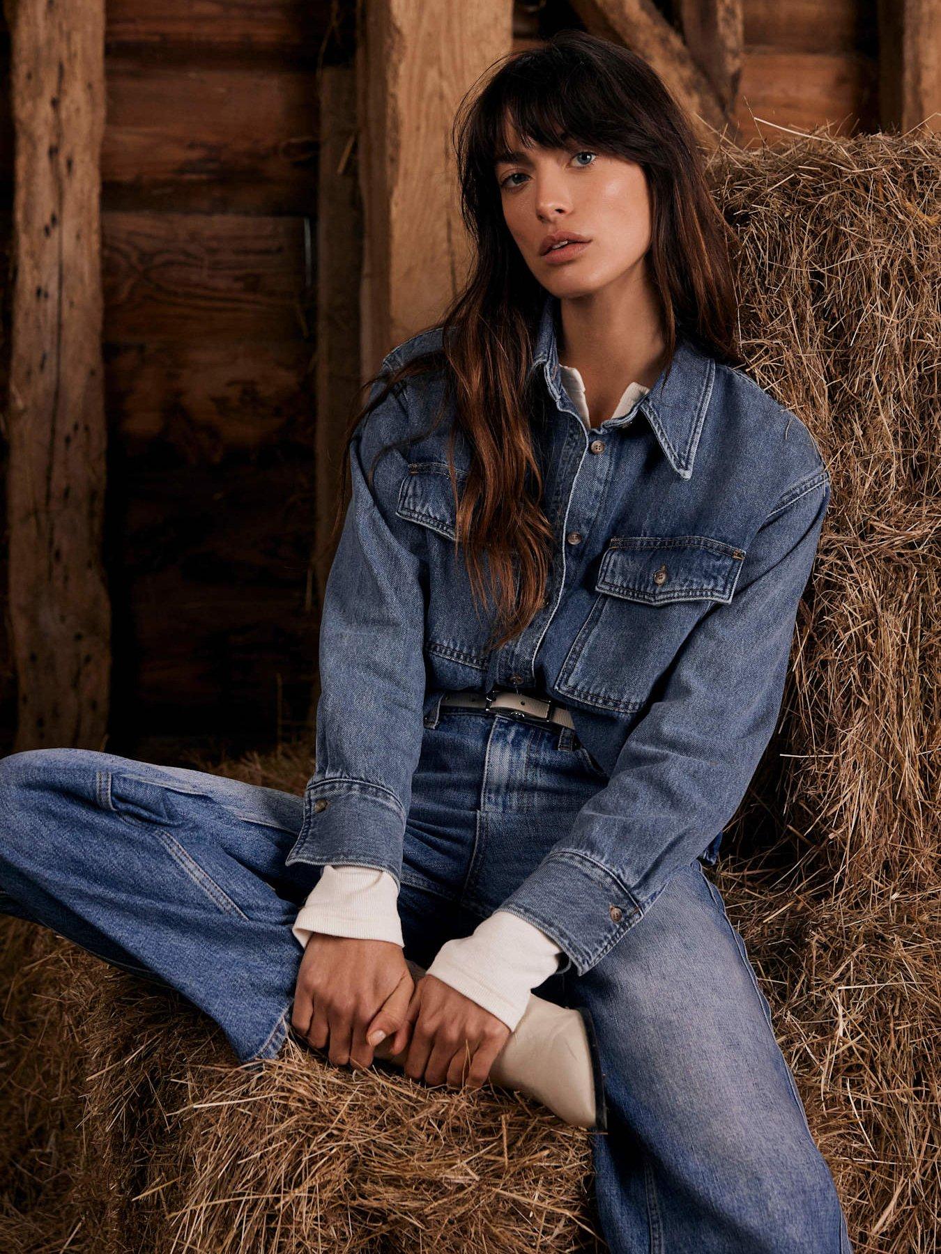 undefined Indigo Cropped Denim Shirt