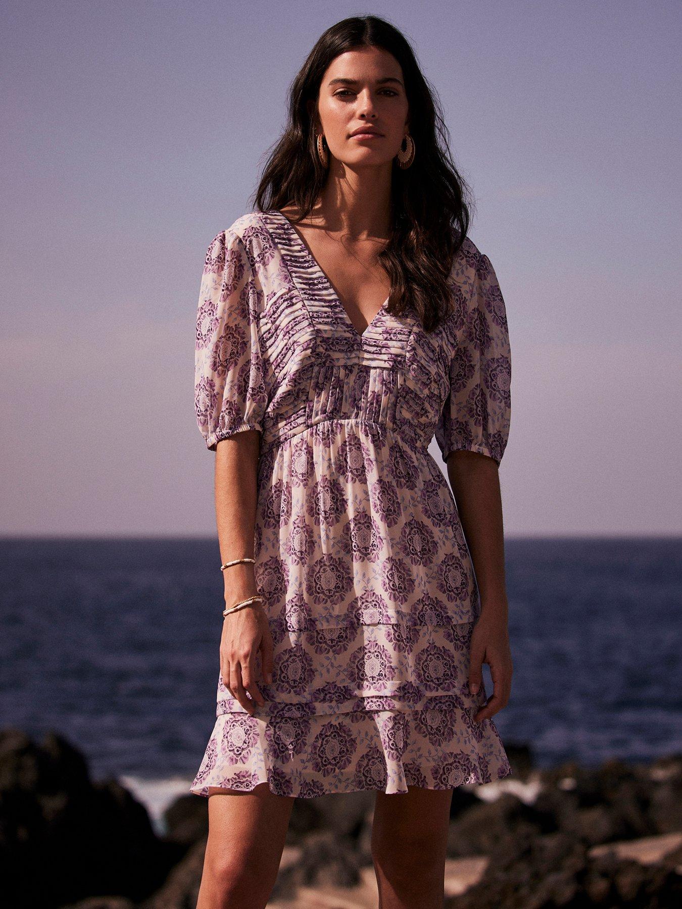 undefined Floral Print Mini Dress - Purple