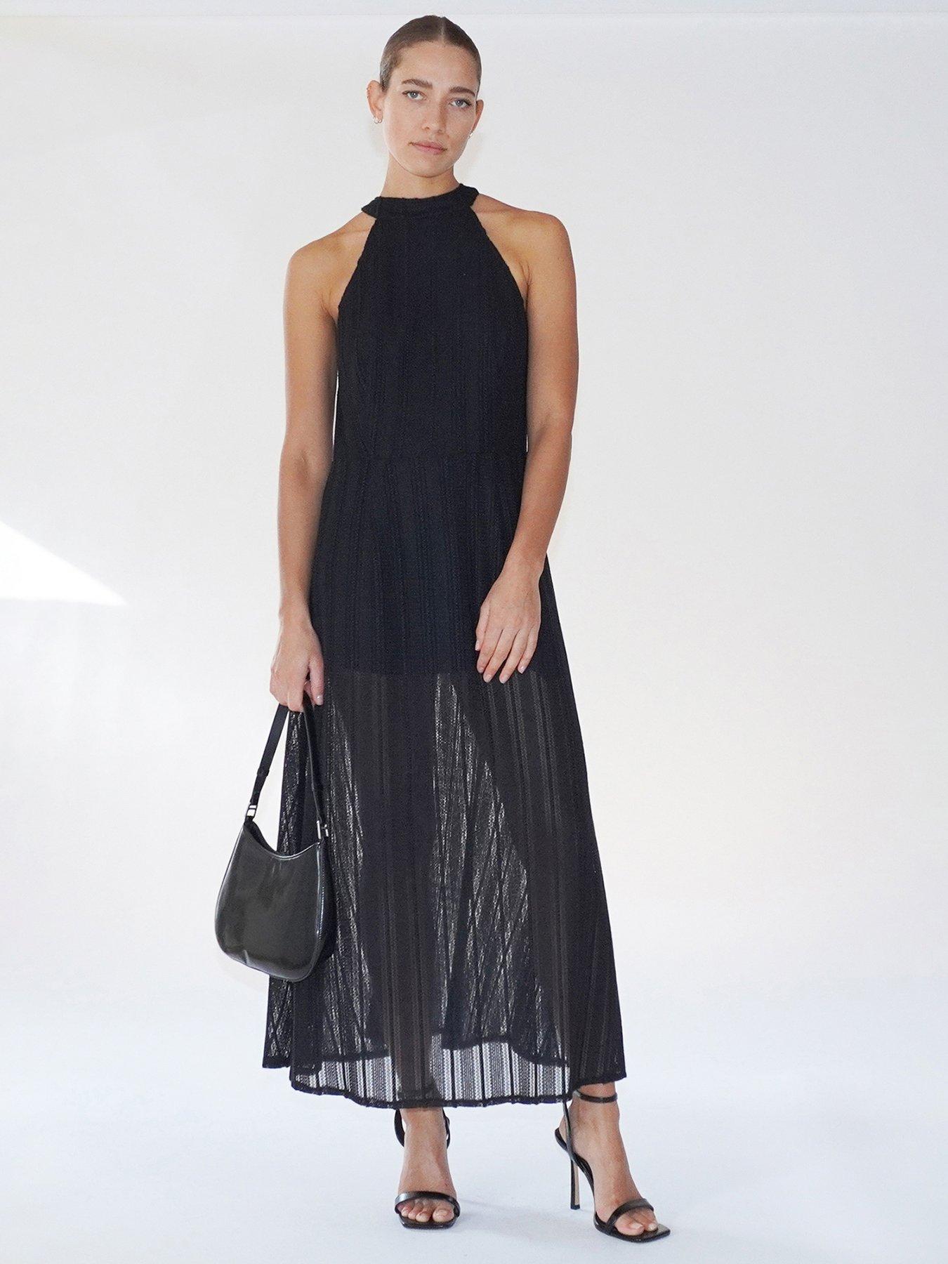 undefined Crochet Halterneck Maxi Dress - Black