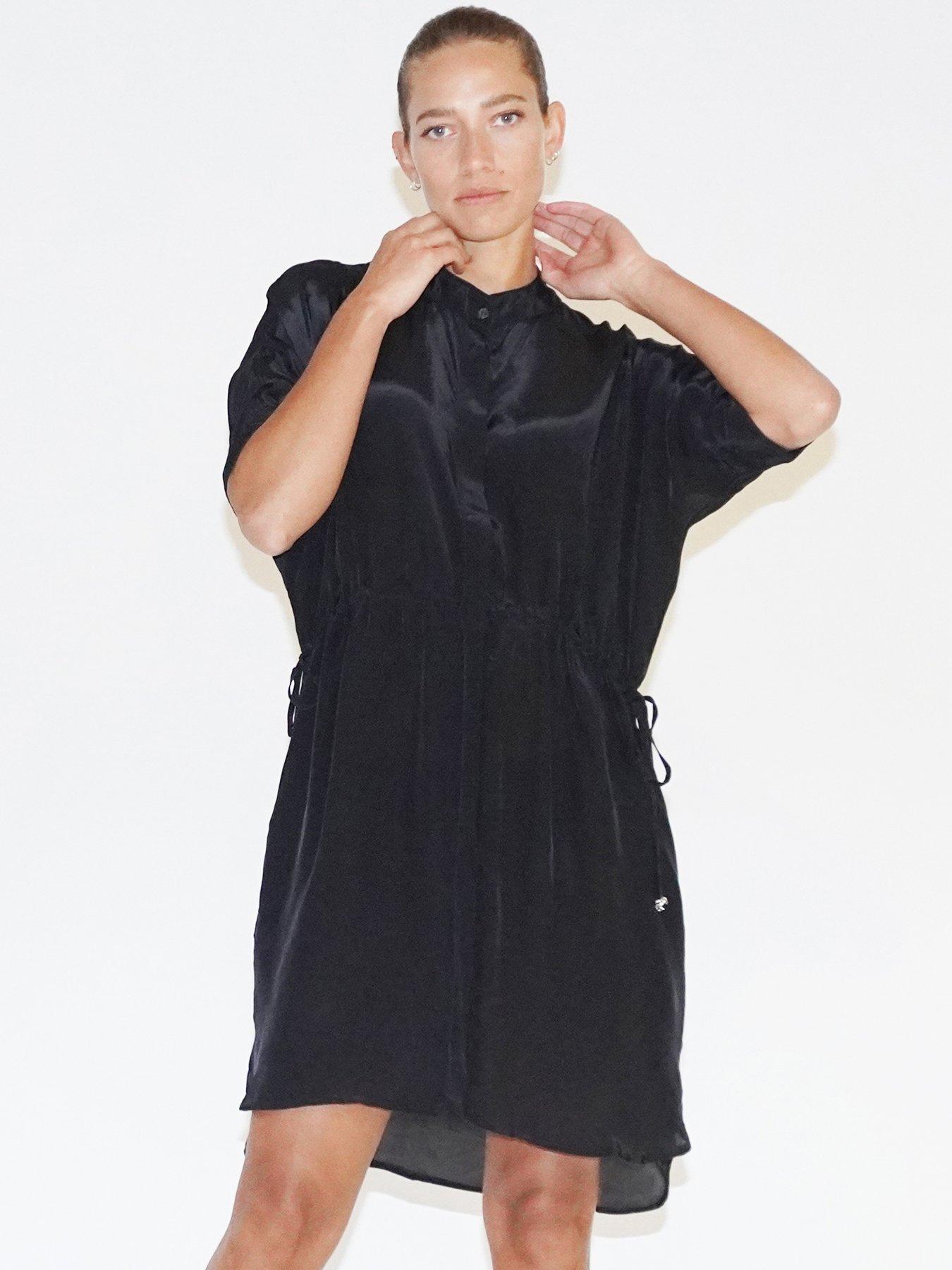 image of religion-loose-fitting-tunic-shirt-dress-with-tie-waist-black