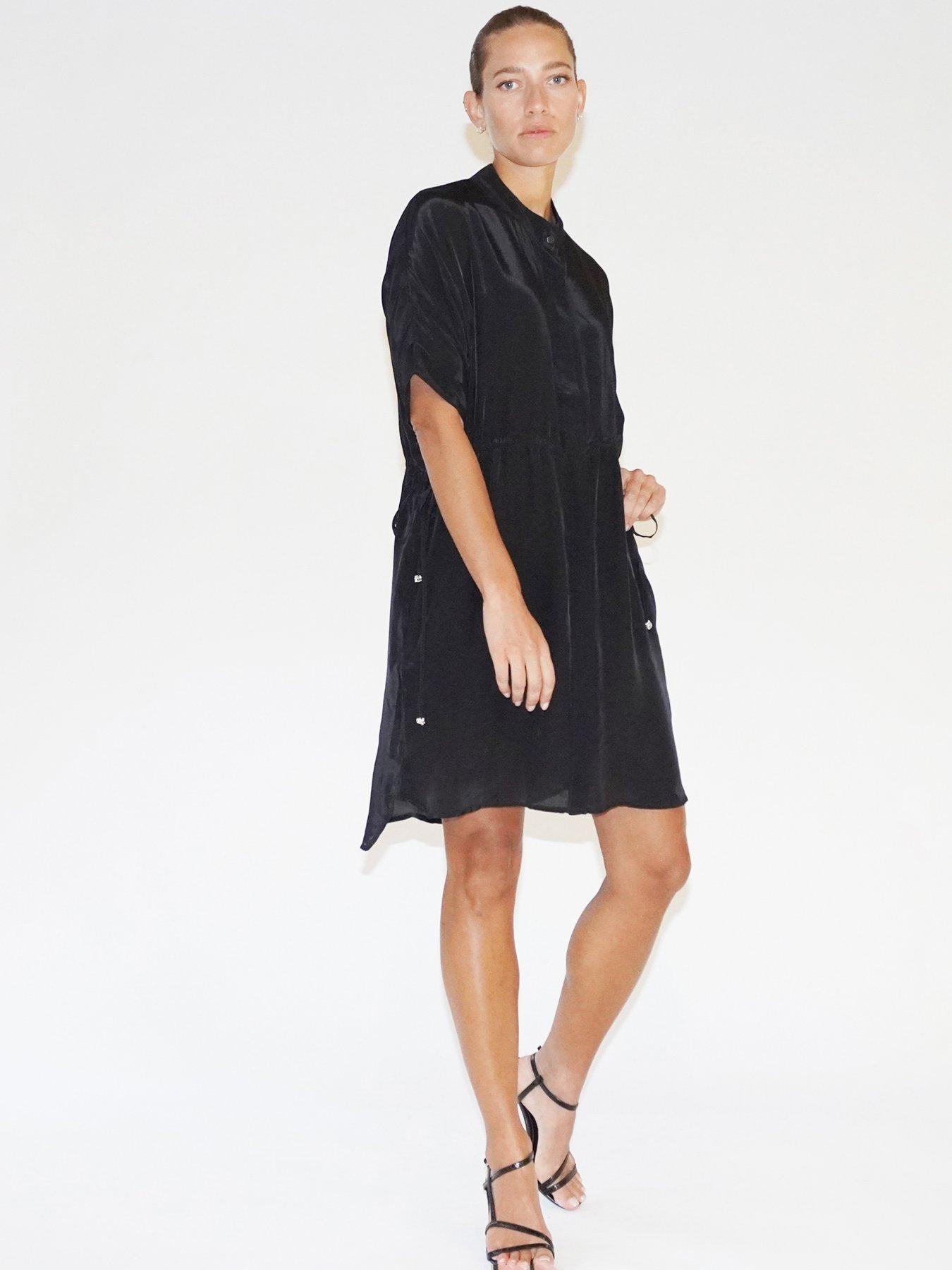  image of religion-loose-fitting-tunic-shirt-dress-with-tie-waist-black
