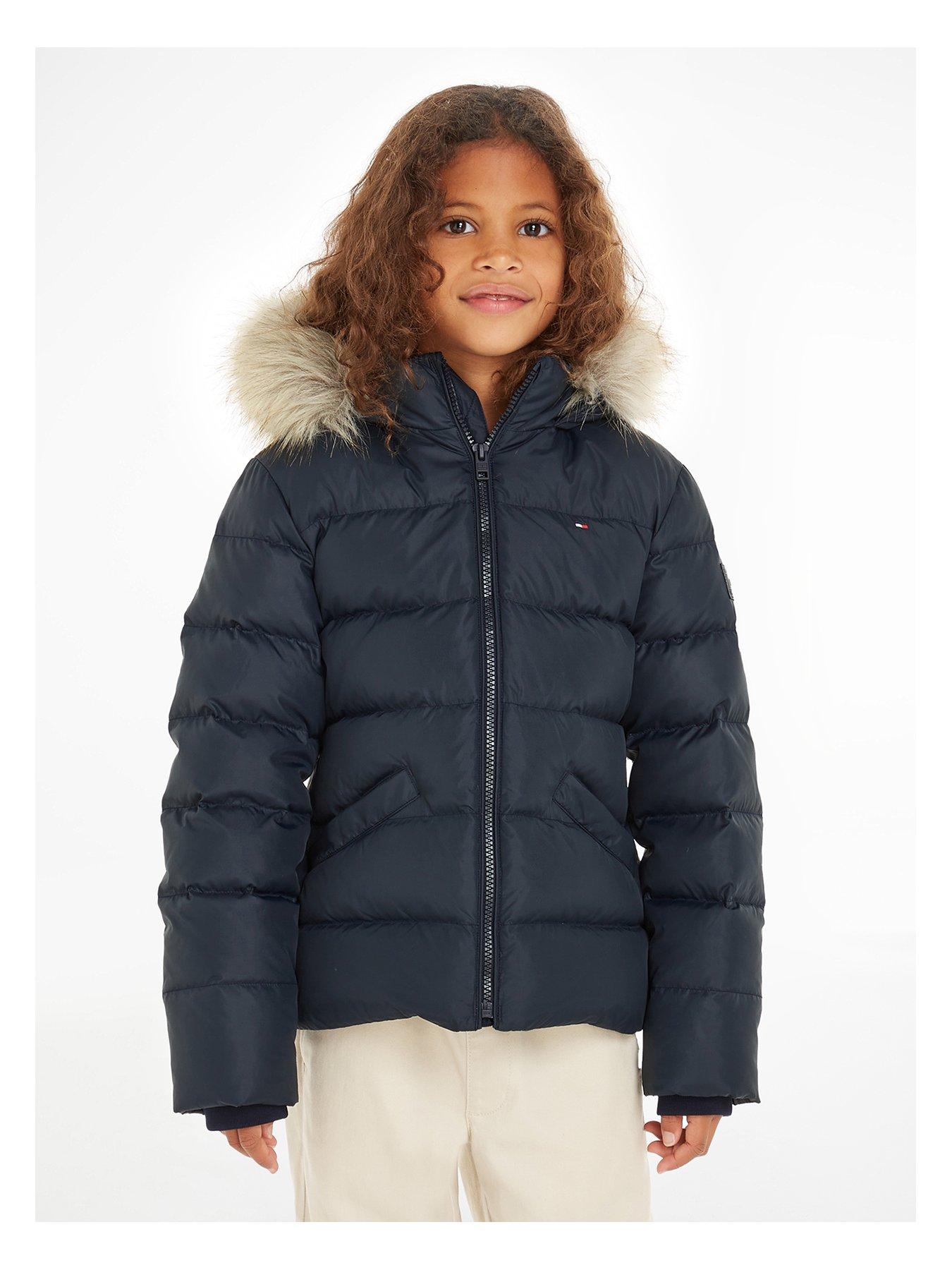undefined Girls Essential Down Faux Fur Hood Jacket - Navy