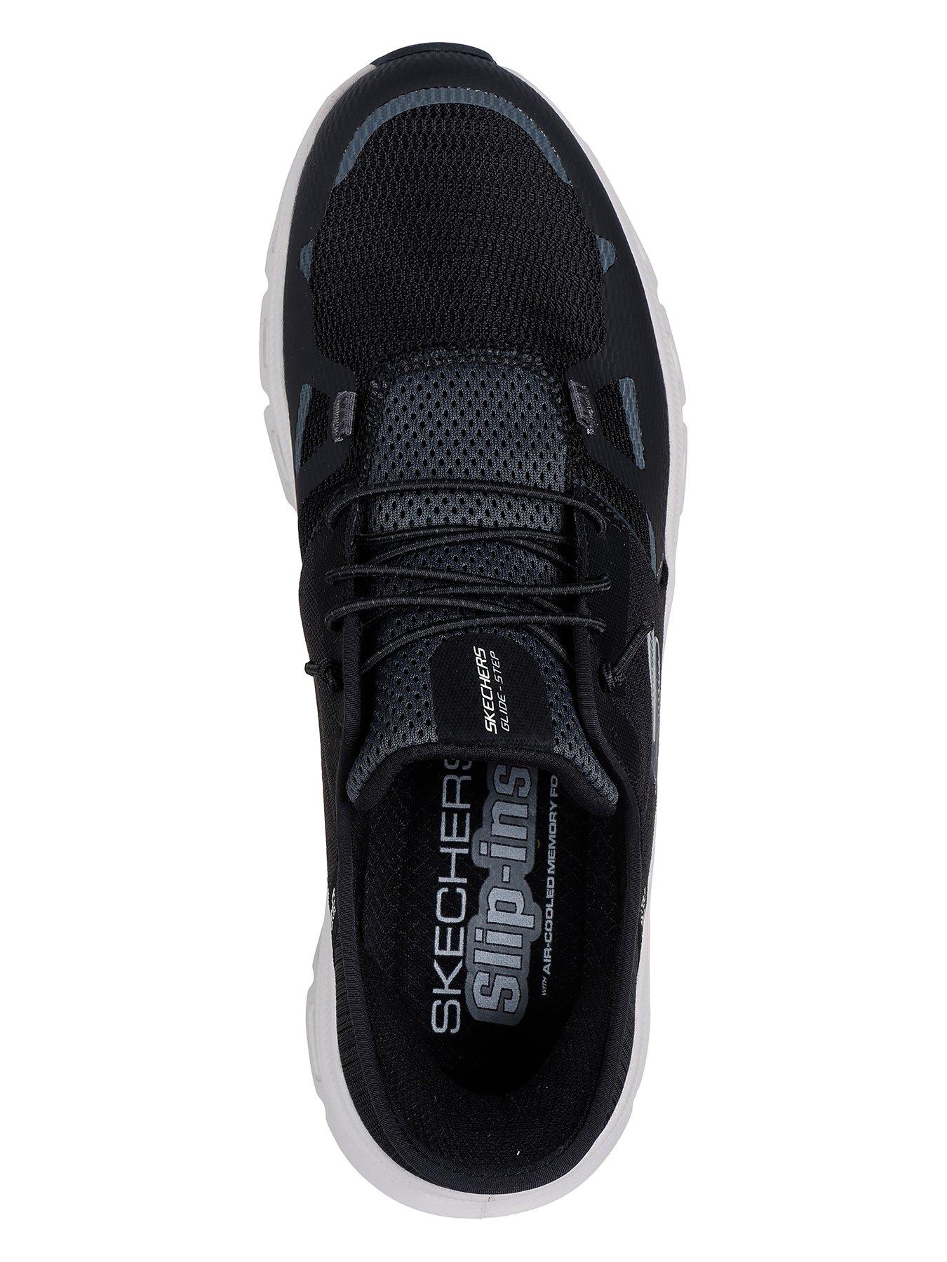  image of skechers-glide-step-slip-ins-bungee-lace-trainers-black-mesh