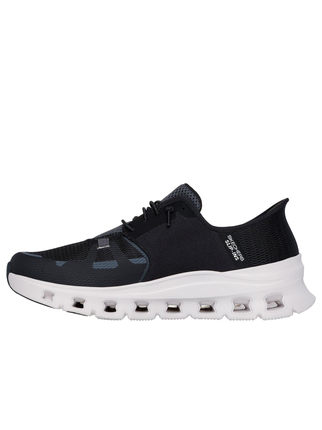  image of skechers-glide-step-slip-ins-bungee-lace-trainers-black-mesh