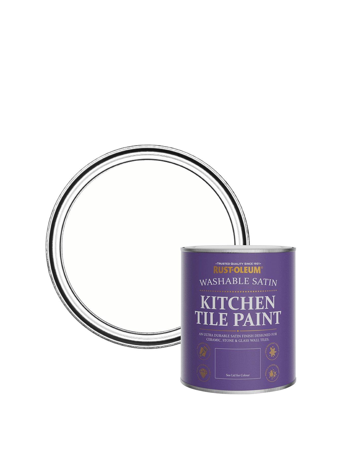 Image 1 of 6 of Rust-Oleum Satin Finish Kitchen Tile Paint in Chalk White &ndash; 750 ml Tin