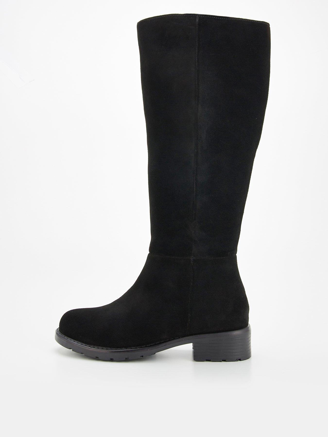 undefined Real Suede Flat Knee Boot - Black