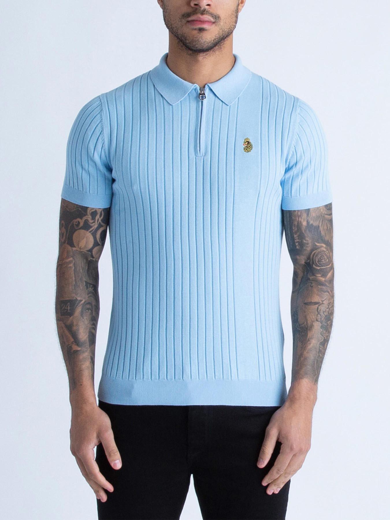 Rib Eye Knitted Polo Shirt Light Blue