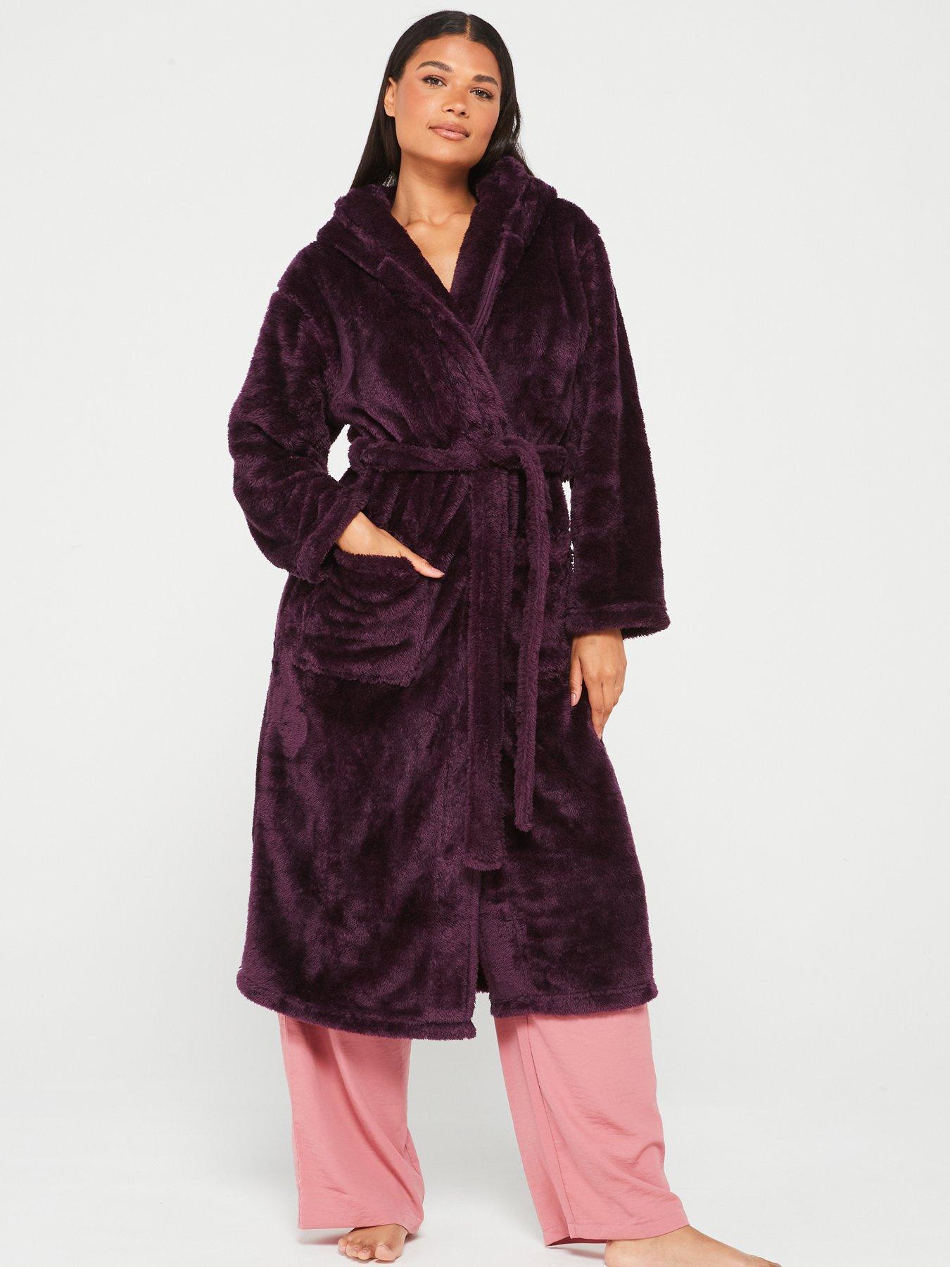 undefined Wellsoft Longline Hooded Dressing Gown - Dark Purple