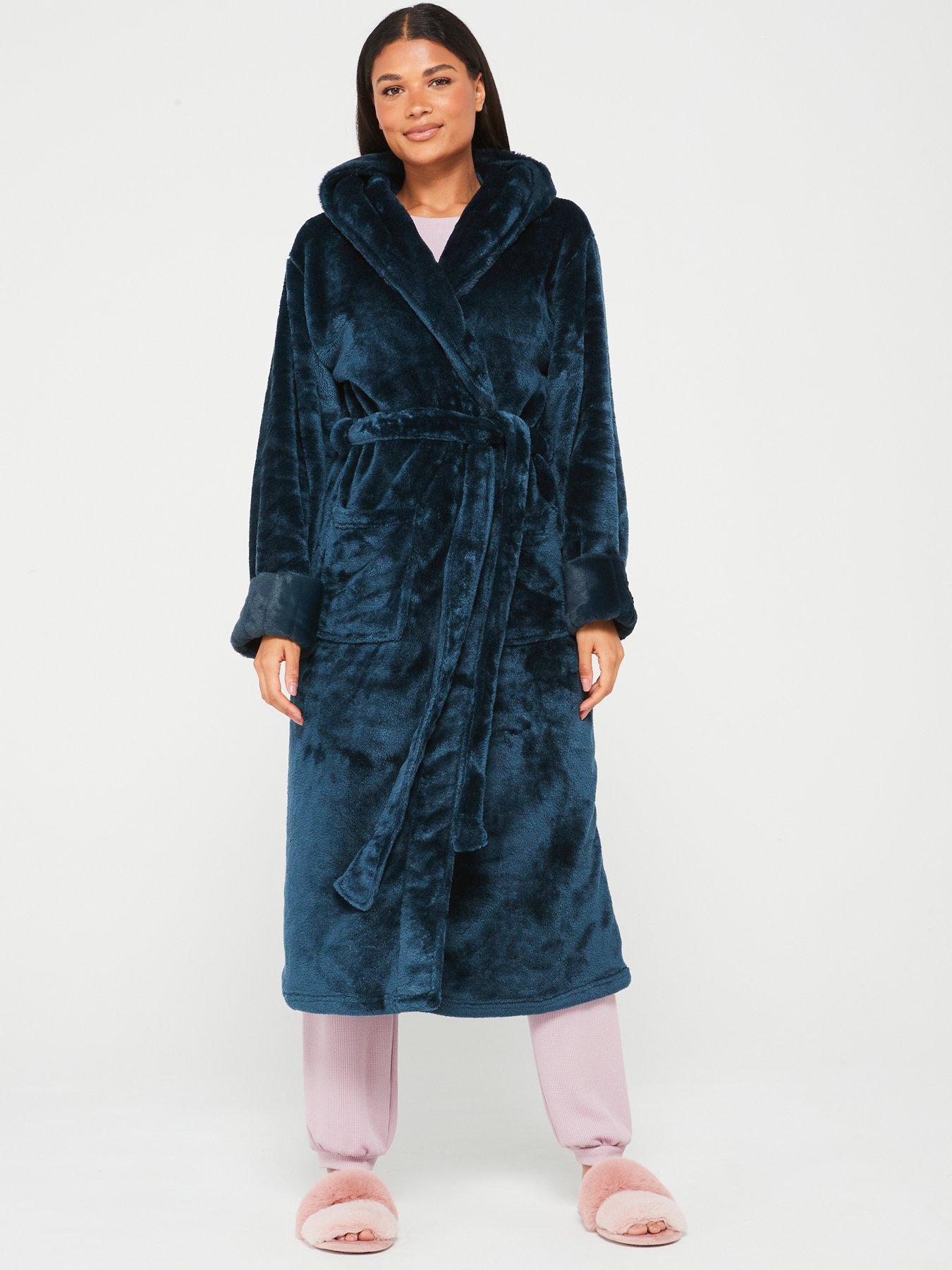 undefined Plush Hooded Dressing Gown - Navy