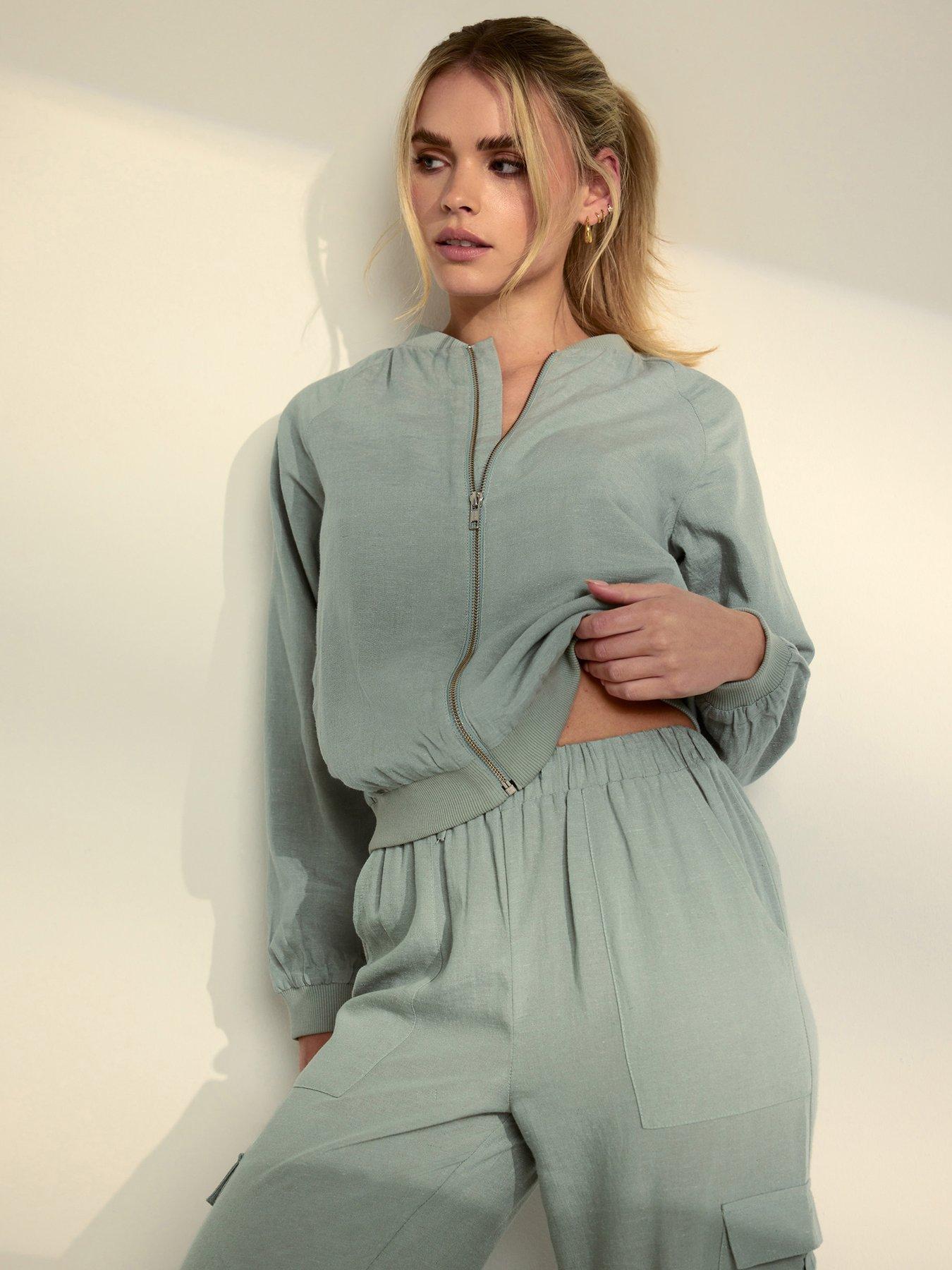  image of pixiegirl-petite-sage-linen-blend-bomber-jacket