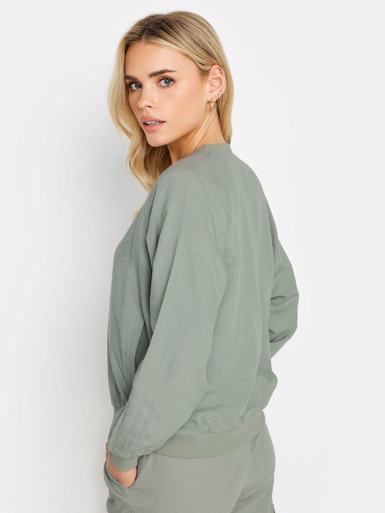  image of pixiegirl-petite-sage-linen-blend-bomber-jacket