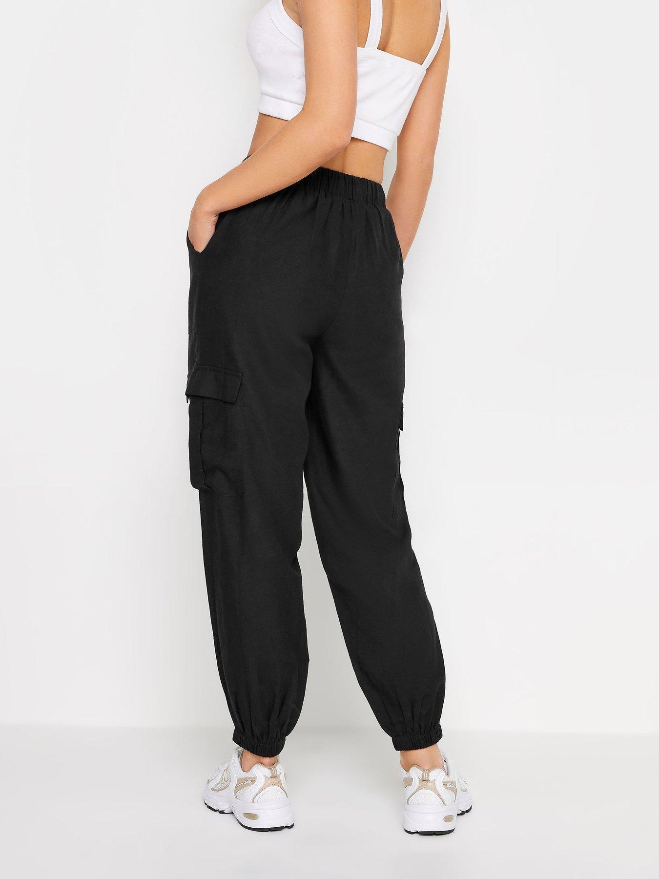  image of pixiegirl-petite-black-linen-blend-cargo-trousers