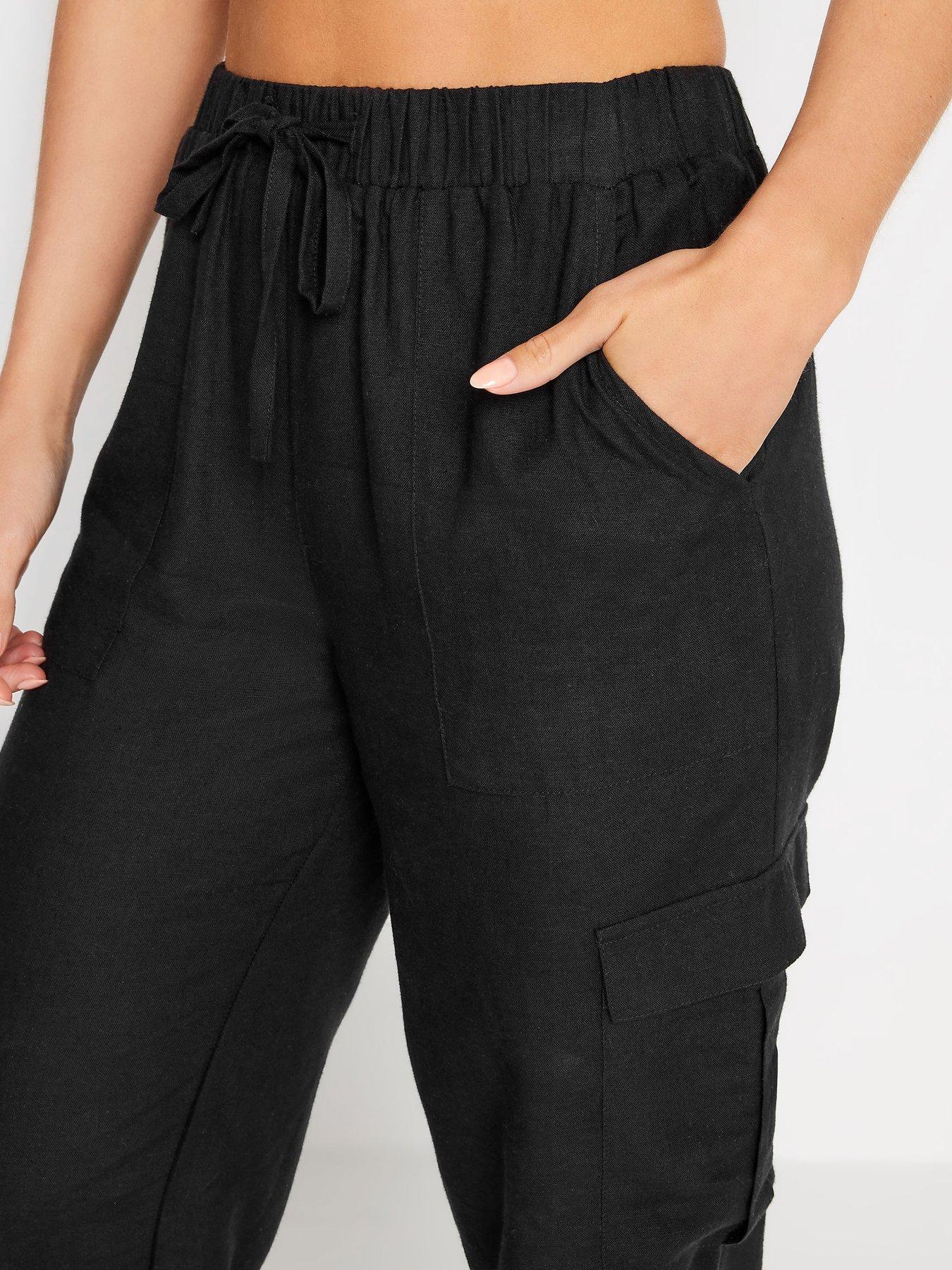  image of pixiegirl-petite-black-linen-blend-cargo-trousers
