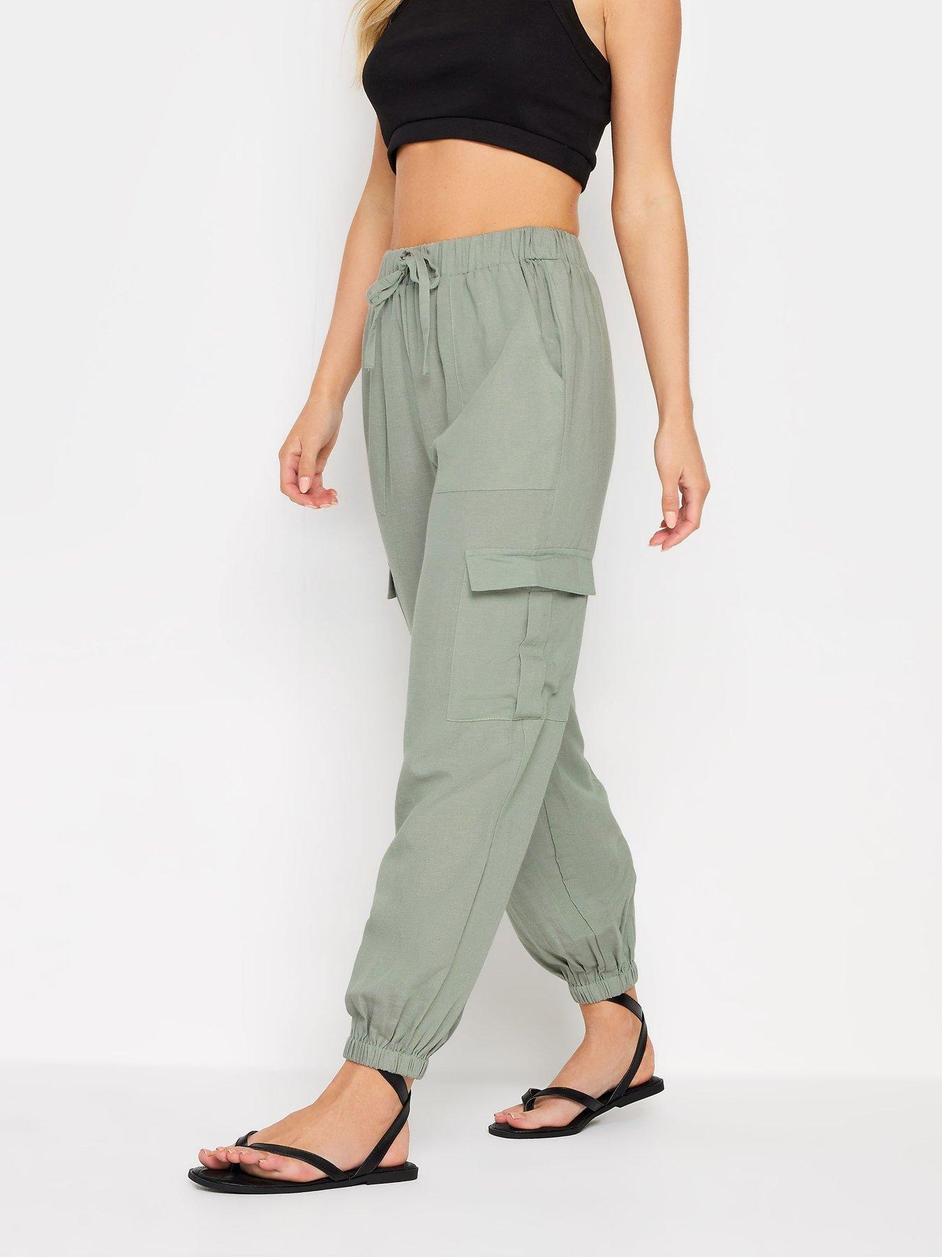 undefined Petite Sage Linen Blend Cargo Trousers