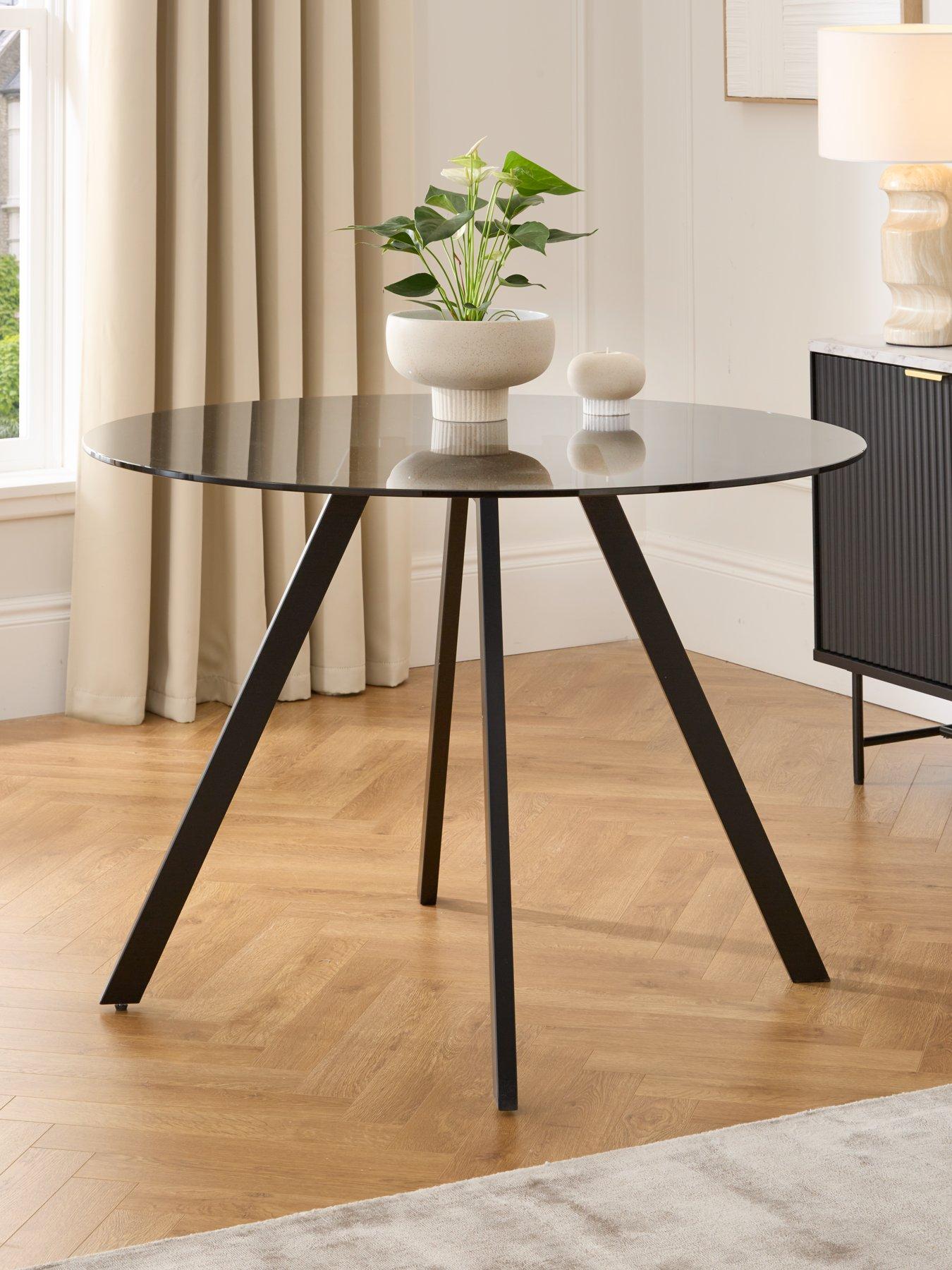 Very Home Marlow 110 cm Round Smoked Glass Top Dining Table