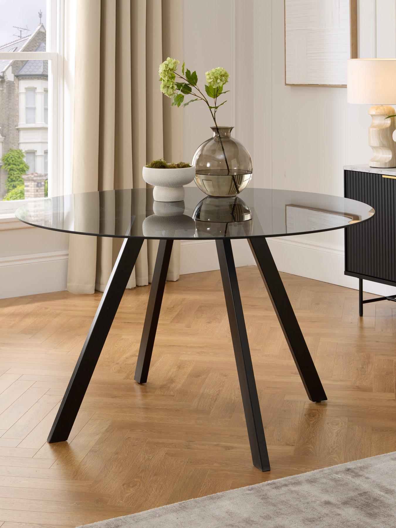 Very Home Marlow 130 cm Round Smoked Glass Dining Table