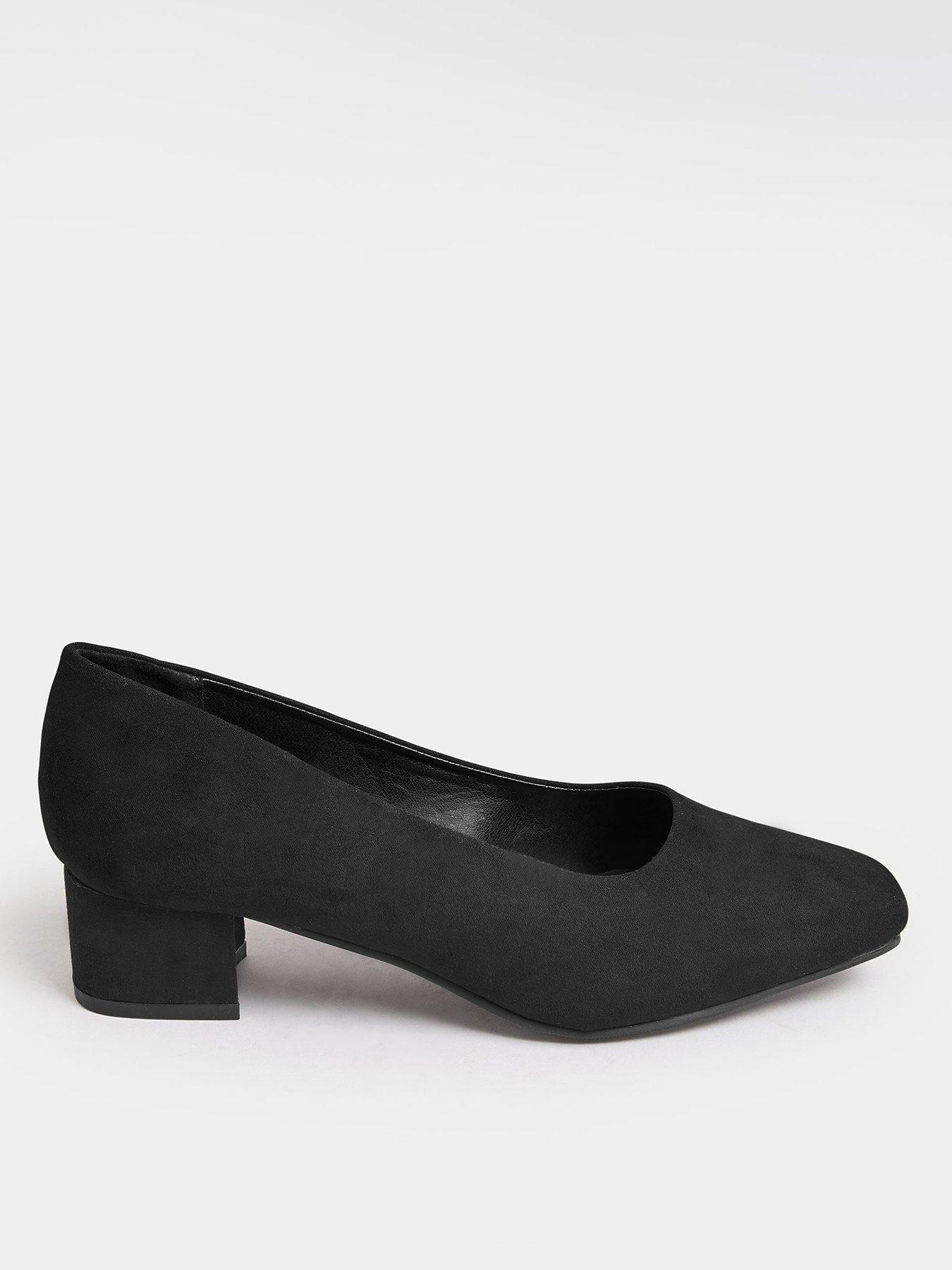 Yours Extra Wide Fit Mid Block Heel Court Black Micro