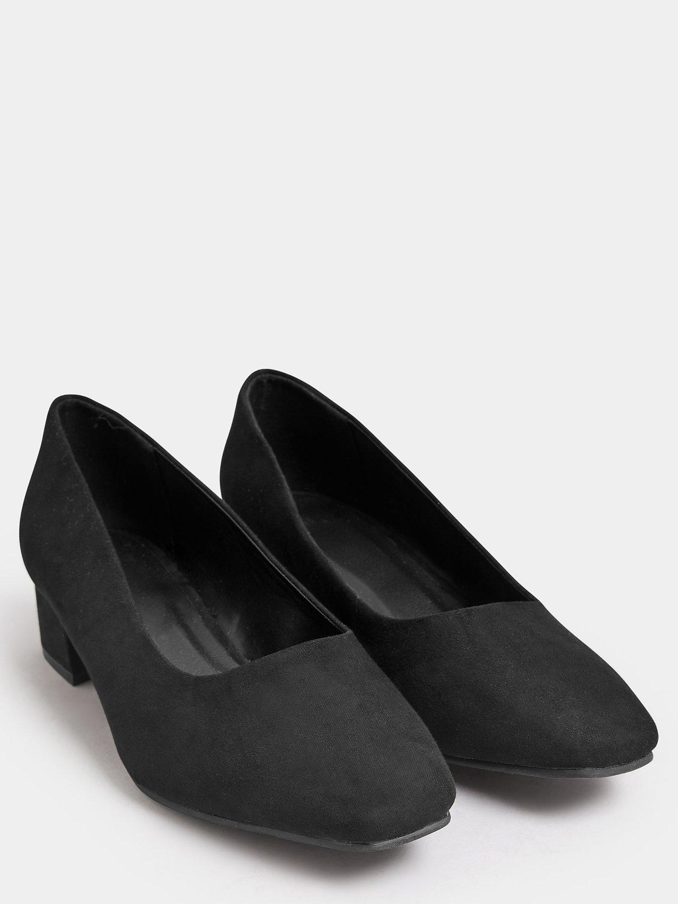 Image 2 of 4 of Yours Extra Wide Fit Mid Block Heel Court Black Micro