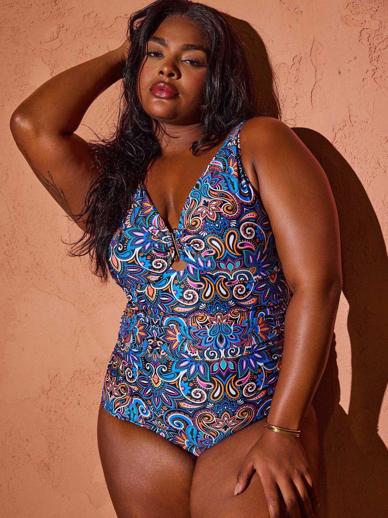 Yours Curve Paisley New Buckle Swimsuit littlewoods