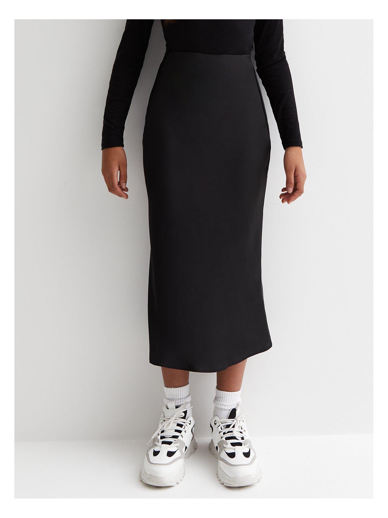 New Look 915 Girls Black Satin Midi Skirt | littlewoods.com