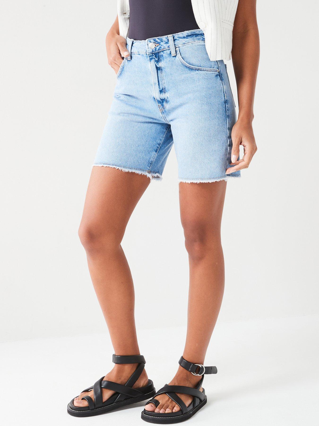 Image 1 of 6 of V by Very Midi Thigh Denim Shorts - Light Wash