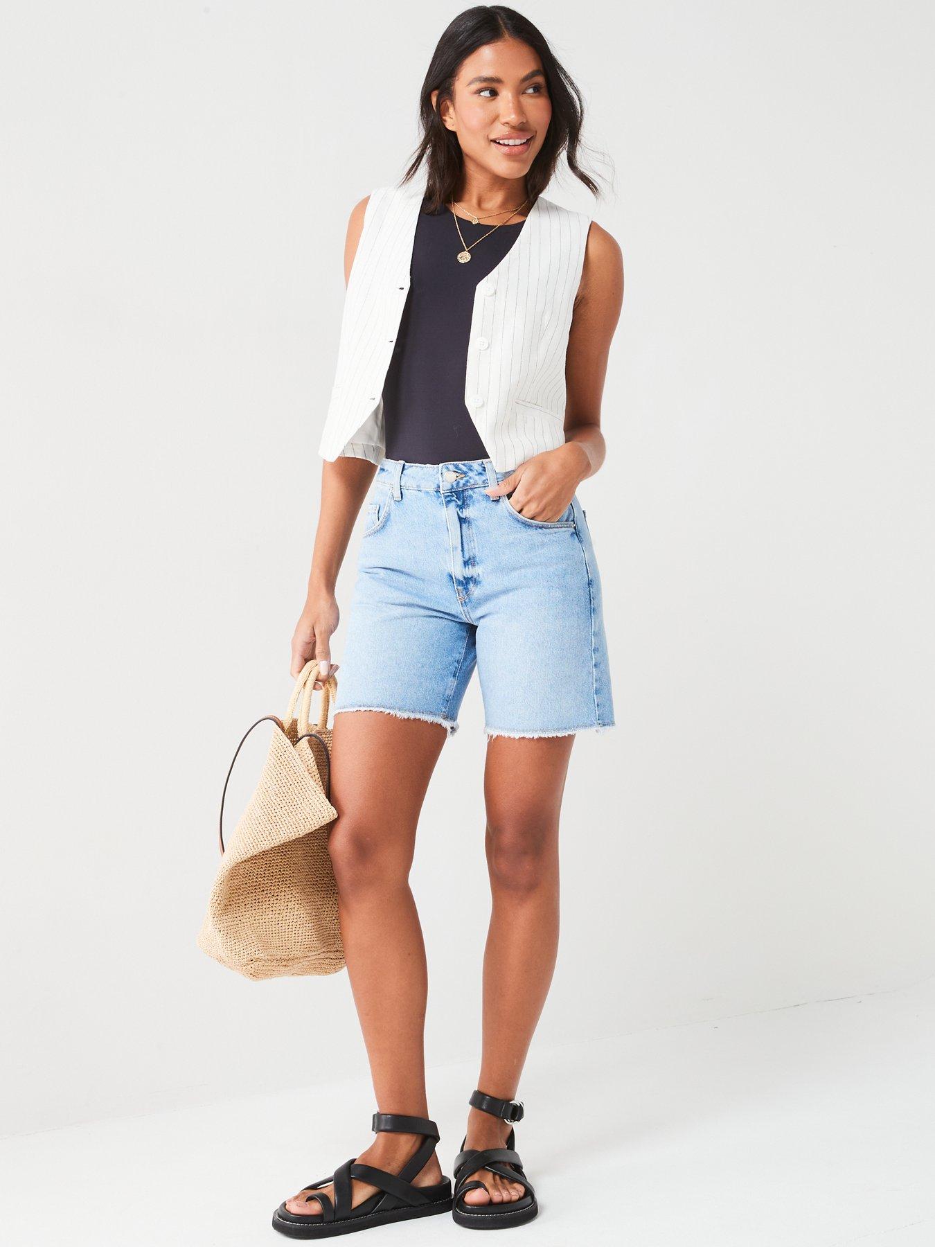 Image 3 of 6 of V by Very Midi Thigh Denim Shorts - Light Wash