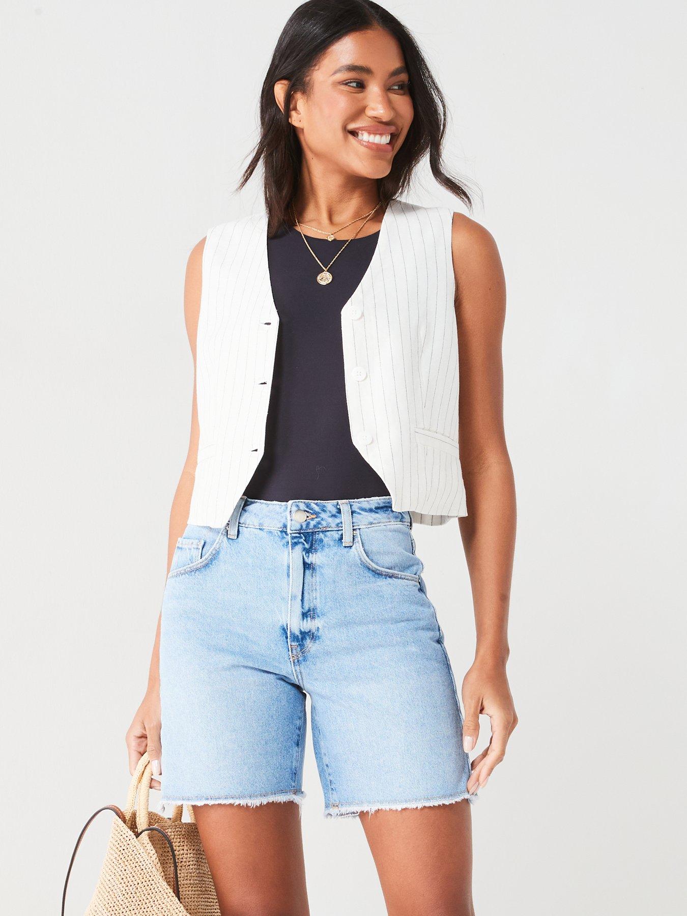 Image 4 of 6 of V by Very Midi Thigh Denim Shorts - Light Wash