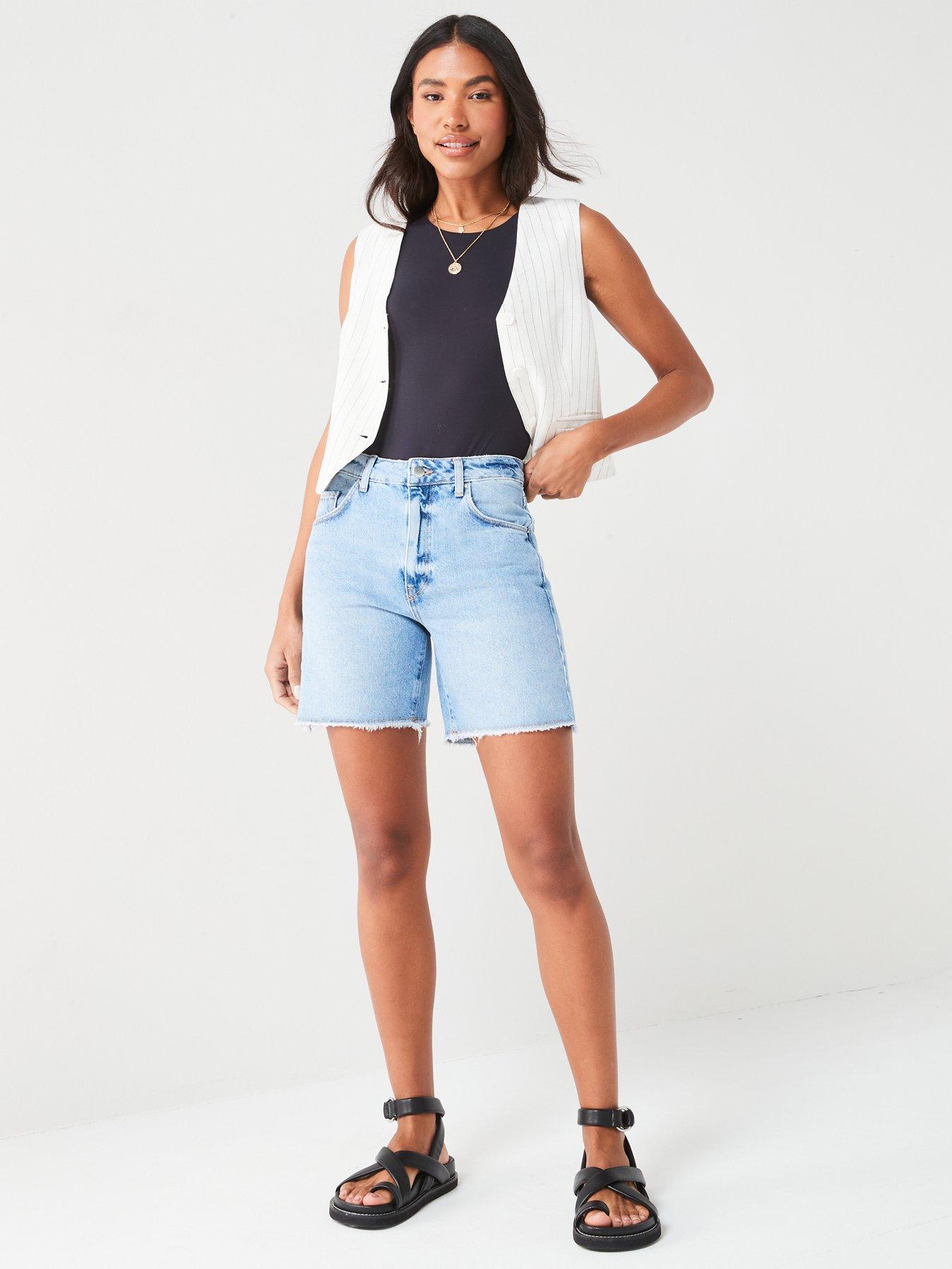 Image 5 of 6 of V by Very Midi Thigh Denim Shorts - Light Wash