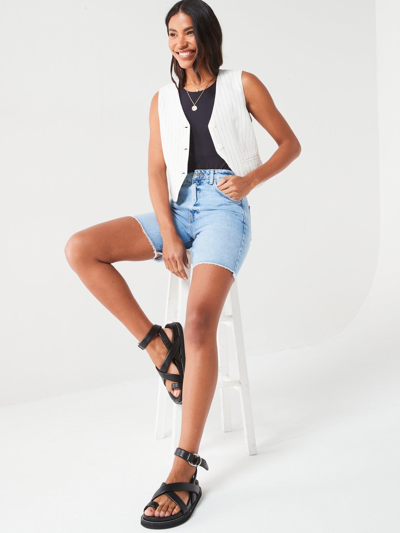 Image 6 of 6 of V by Very Midi Thigh Denim Shorts - Light Wash