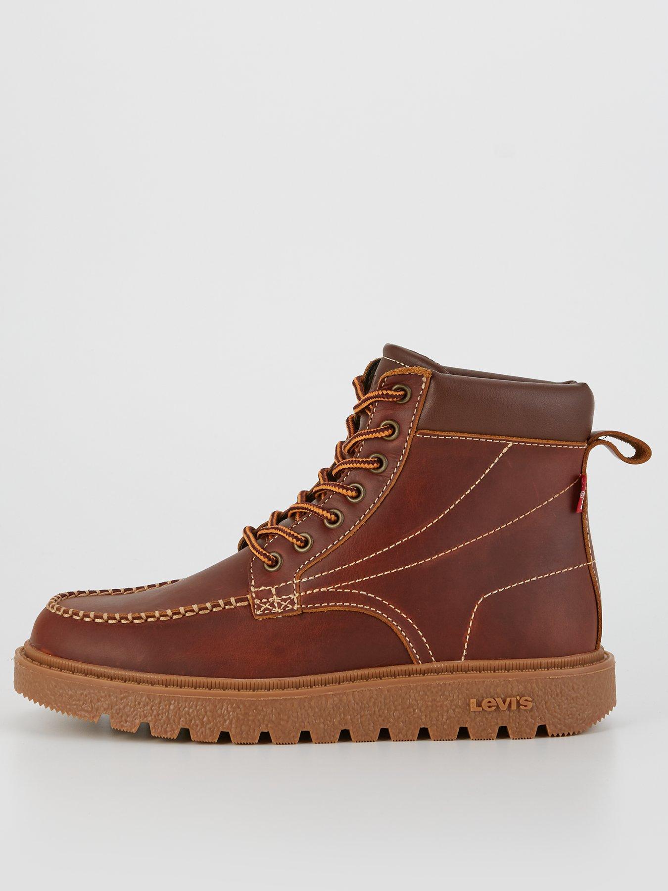 Levi\'s Men\'s Dark Brown Leather High-Top Boots with Yellow-Red Laces Levi main image 2