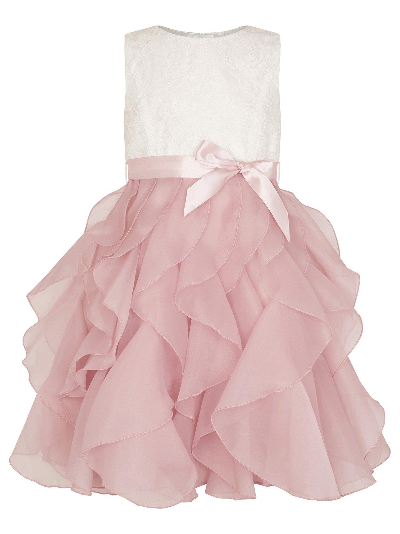 undefined Girls Lace Cancan Ruffle Dress - Pink