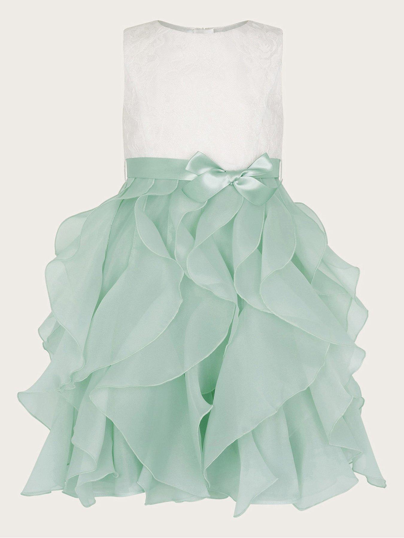 Monsoon Girls Lace Cancan Ruffle Dress Sage littlewoods