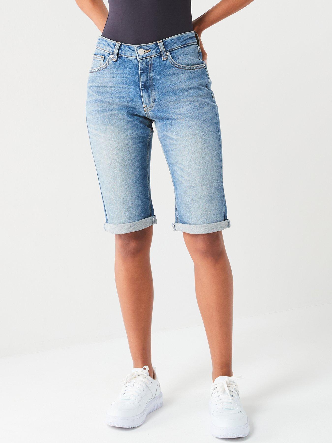 V by Very Taylor Boyfriend Denim Shorts Midi Wash littlewoods