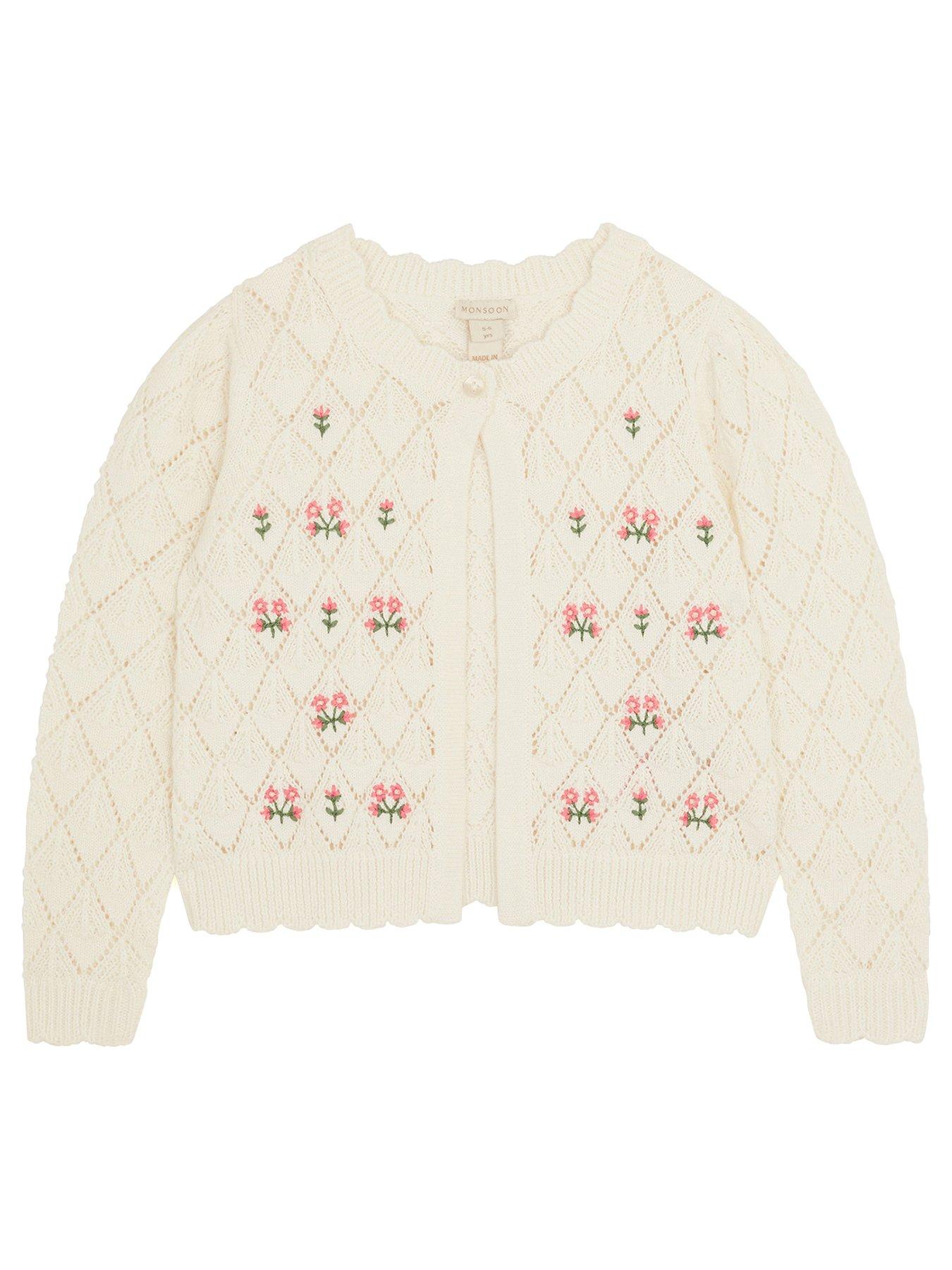 Floral Pearl Trim Cardigan White Multi