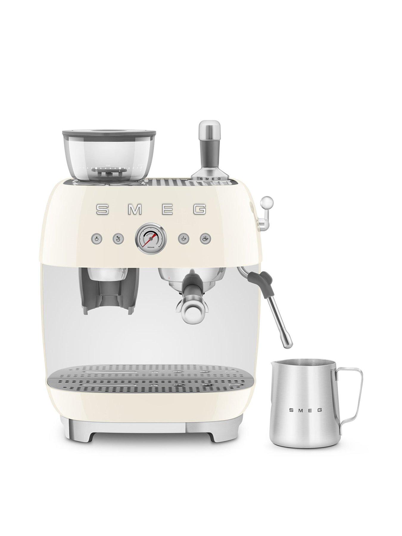 undefined EGF03 Retro Style Espresso Coffee Machine with Grinder, 2.4L, 1650W - Cream