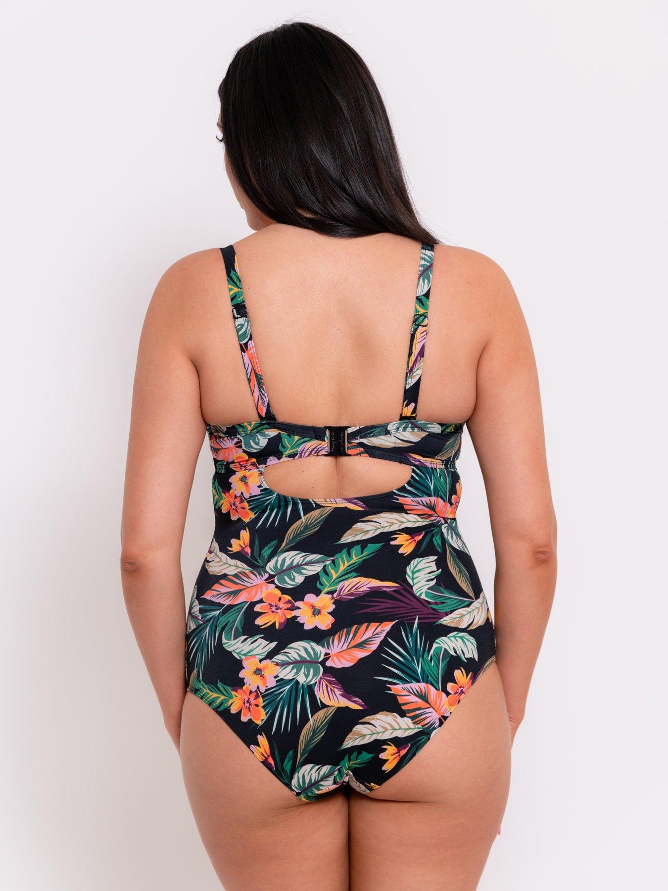 Curvy Kate Retro Sun Padded Plunge Swimsuit Olive - 32E