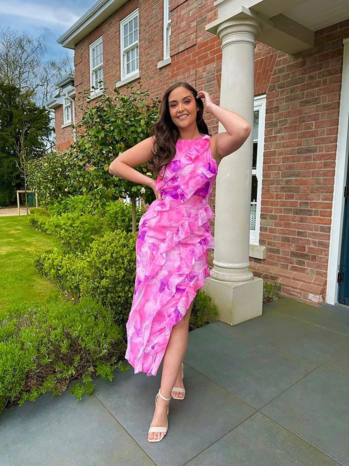  image of in-the-style-jac-jossa-pink-abstract-floral-print-side-split-racer-neck-maxi