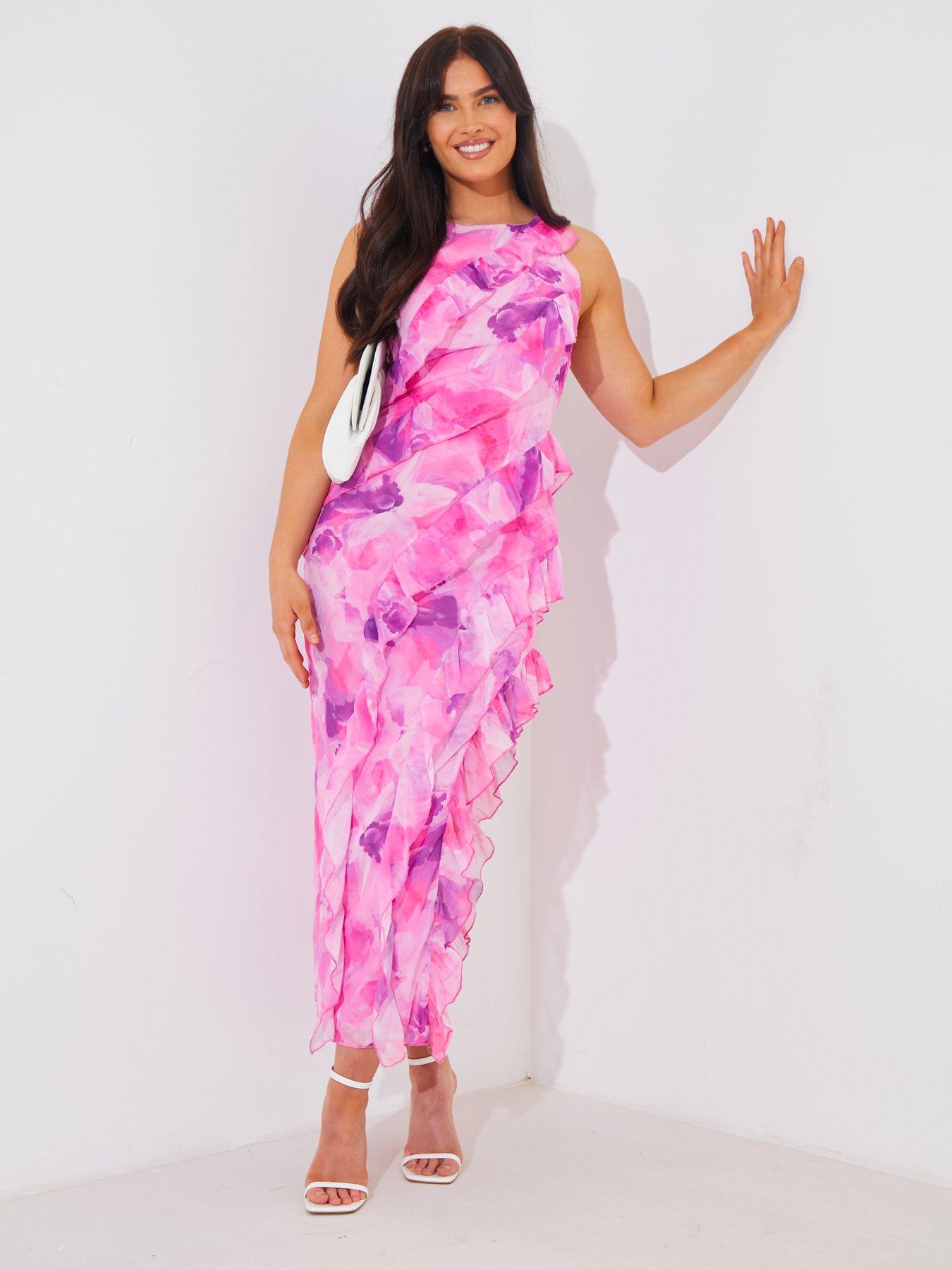  image of in-the-style-jac-jossa-pink-abstract-floral-print-side-split-racer-neck-maxi