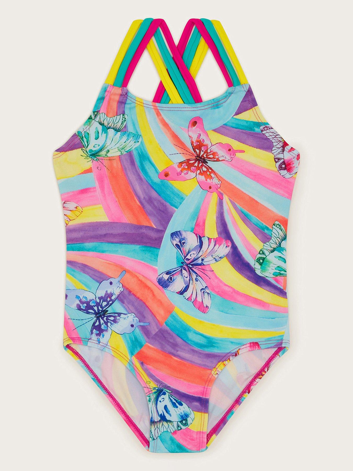 Butterflies, Hummingbirds and Checkers Reversible Swimsuit for Girls
