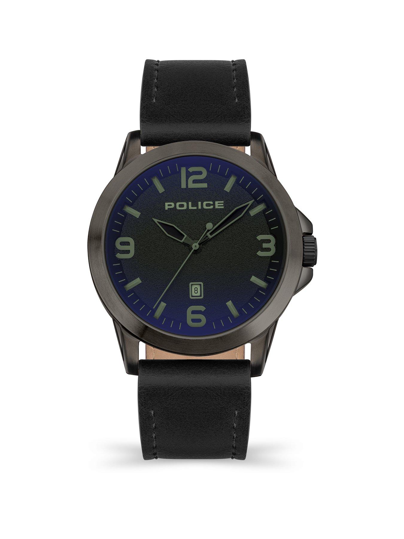 Police watch black leather strap deals