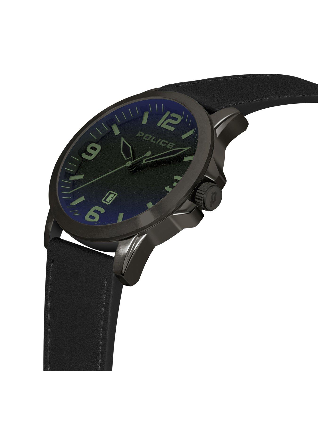 Image 2 of 4 of Police Cliff Gun Black Leather Strap Watch
