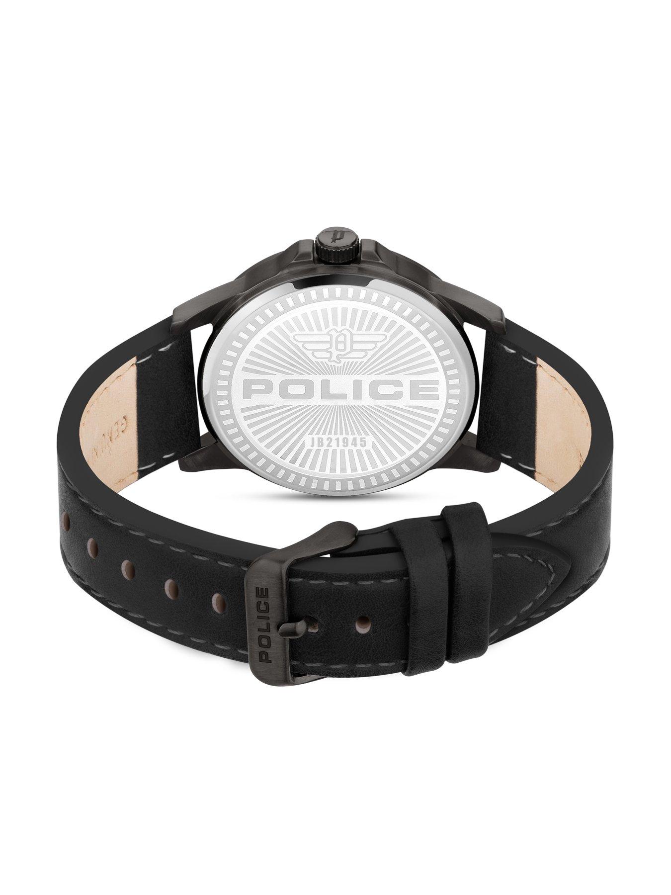 Image 4 of 4 of Police Cliff Gun Black Leather Strap Watch
