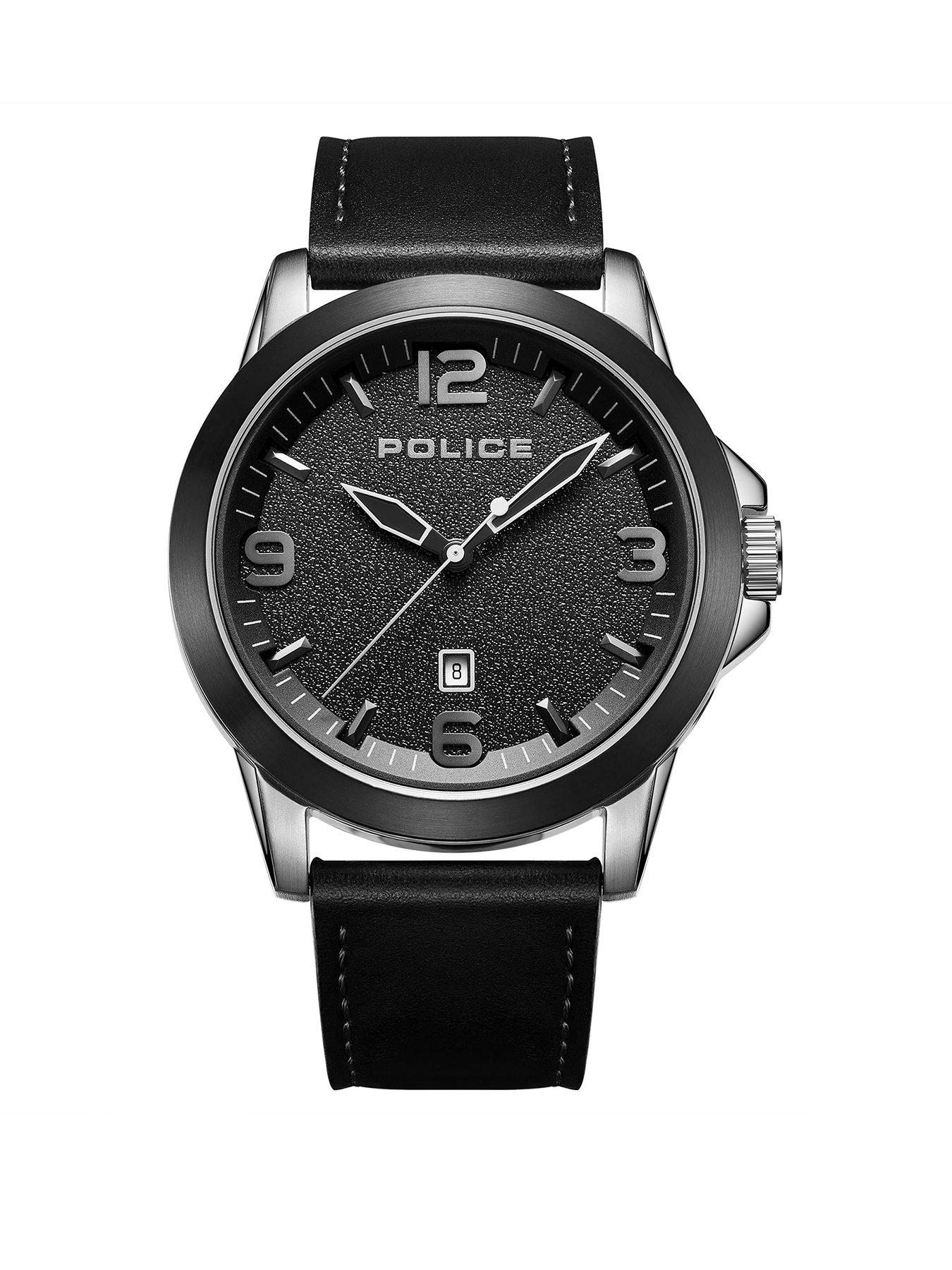 undefined Cliff Stainless Steel Black Leather Strap Watch