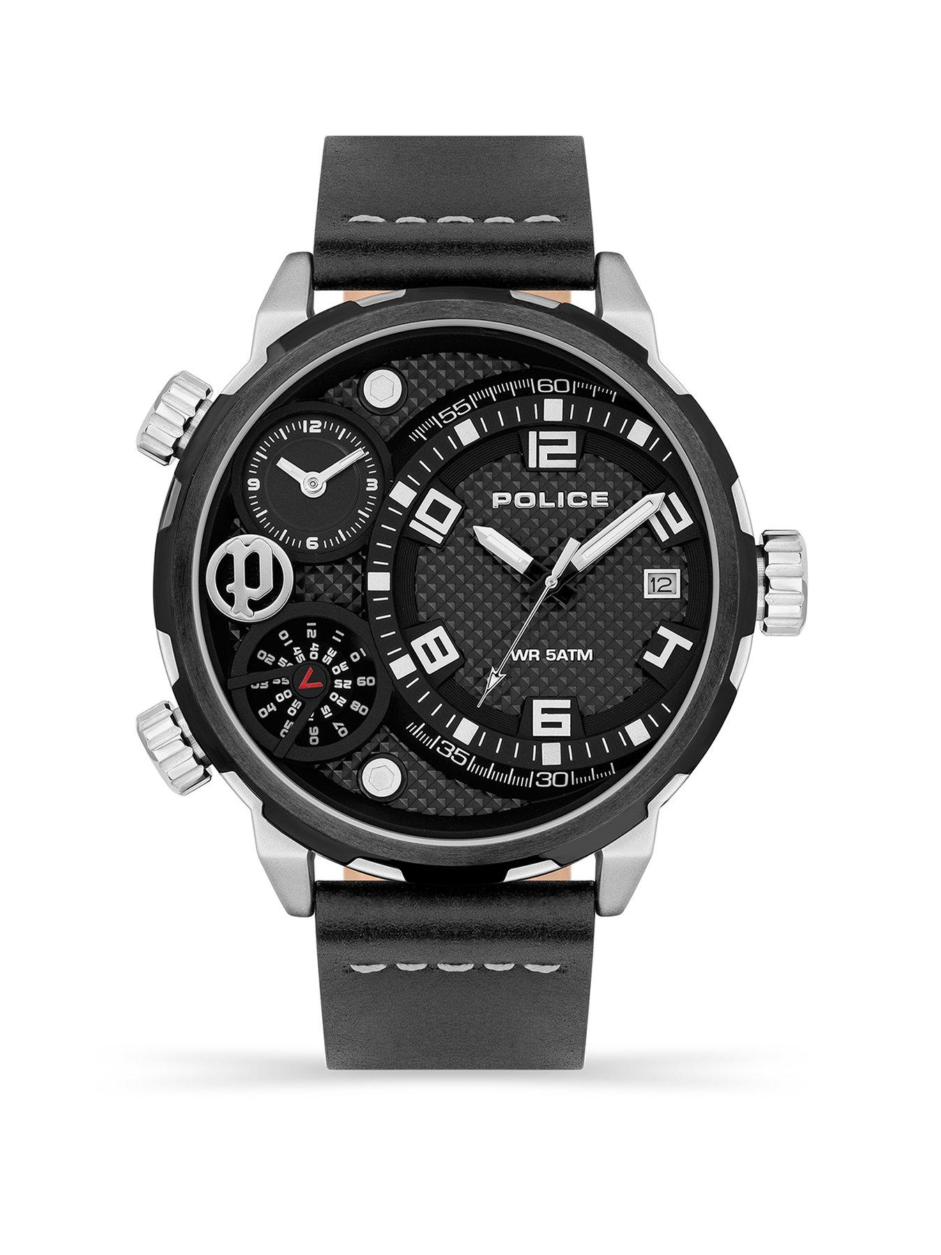 police-ray-multi-dial-black-leather-strap-watch