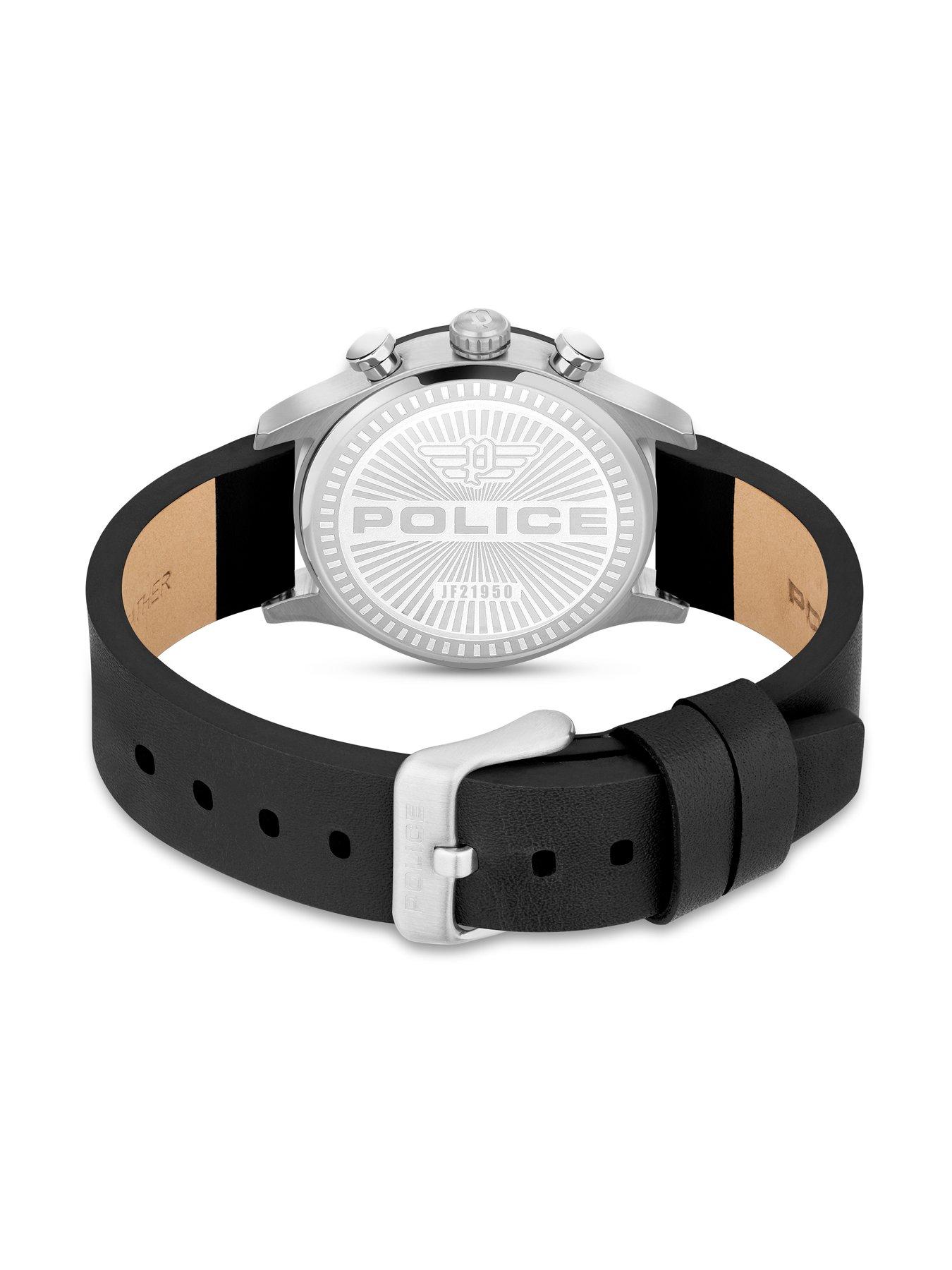 Image 2 of 4 of Police Barter SS Muli Dial Black Leather Strap 5 ATM Watch