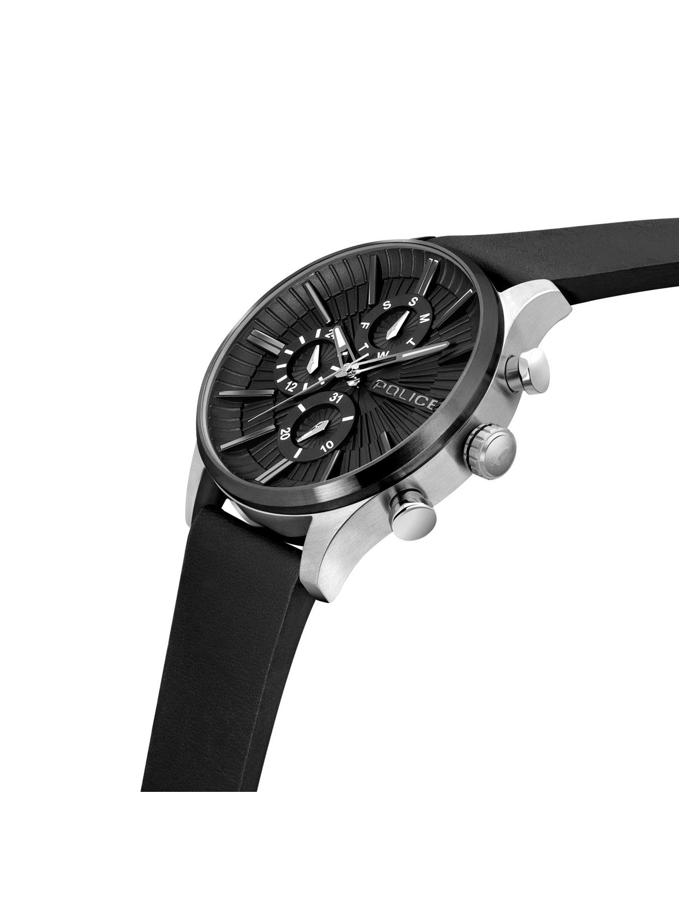 Image 3 of 4 of Police Barter SS Muli Dial Black Leather Strap 5 ATM Watch