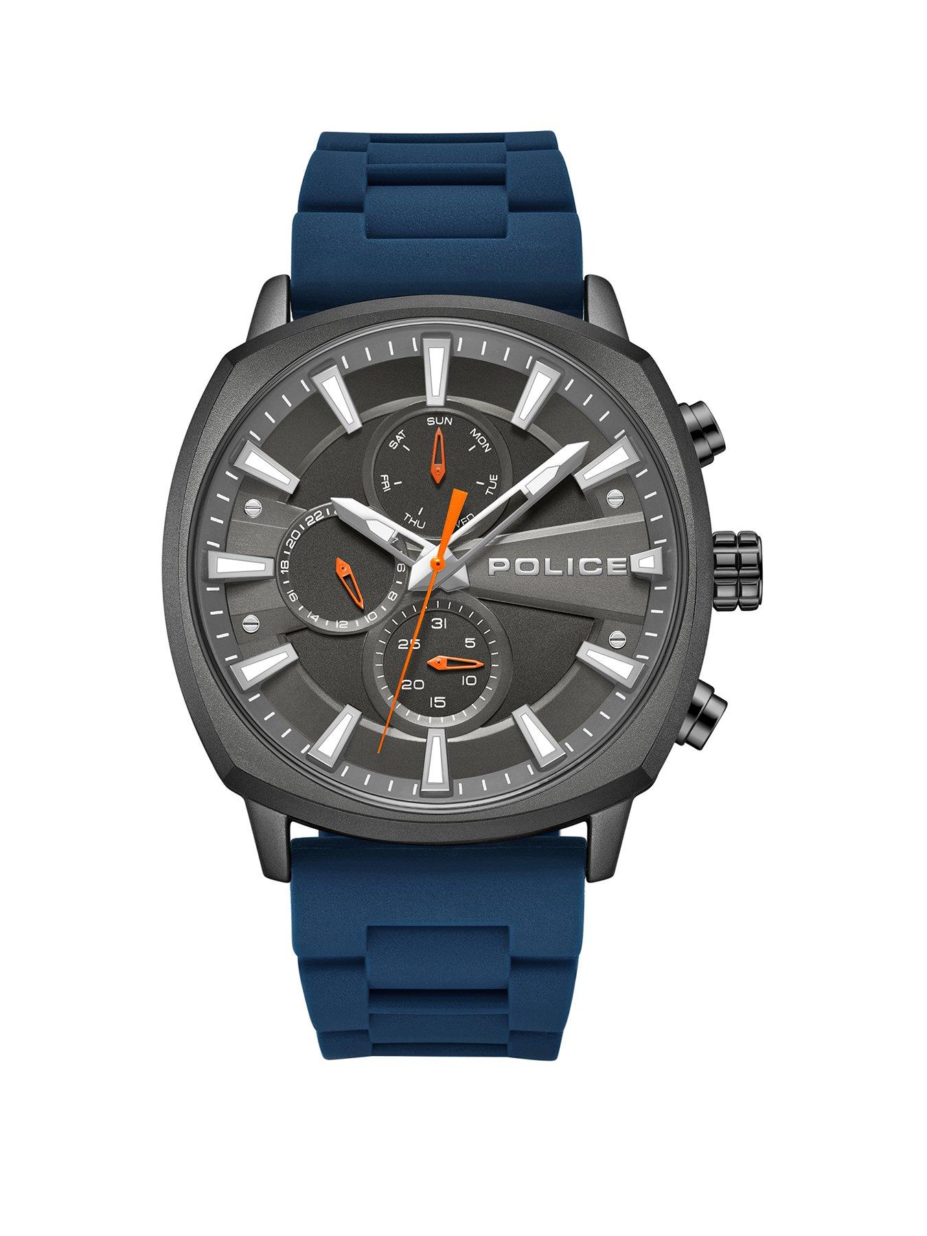 Police Tuneful Black Multi Dial Blue Sili Strap Watch