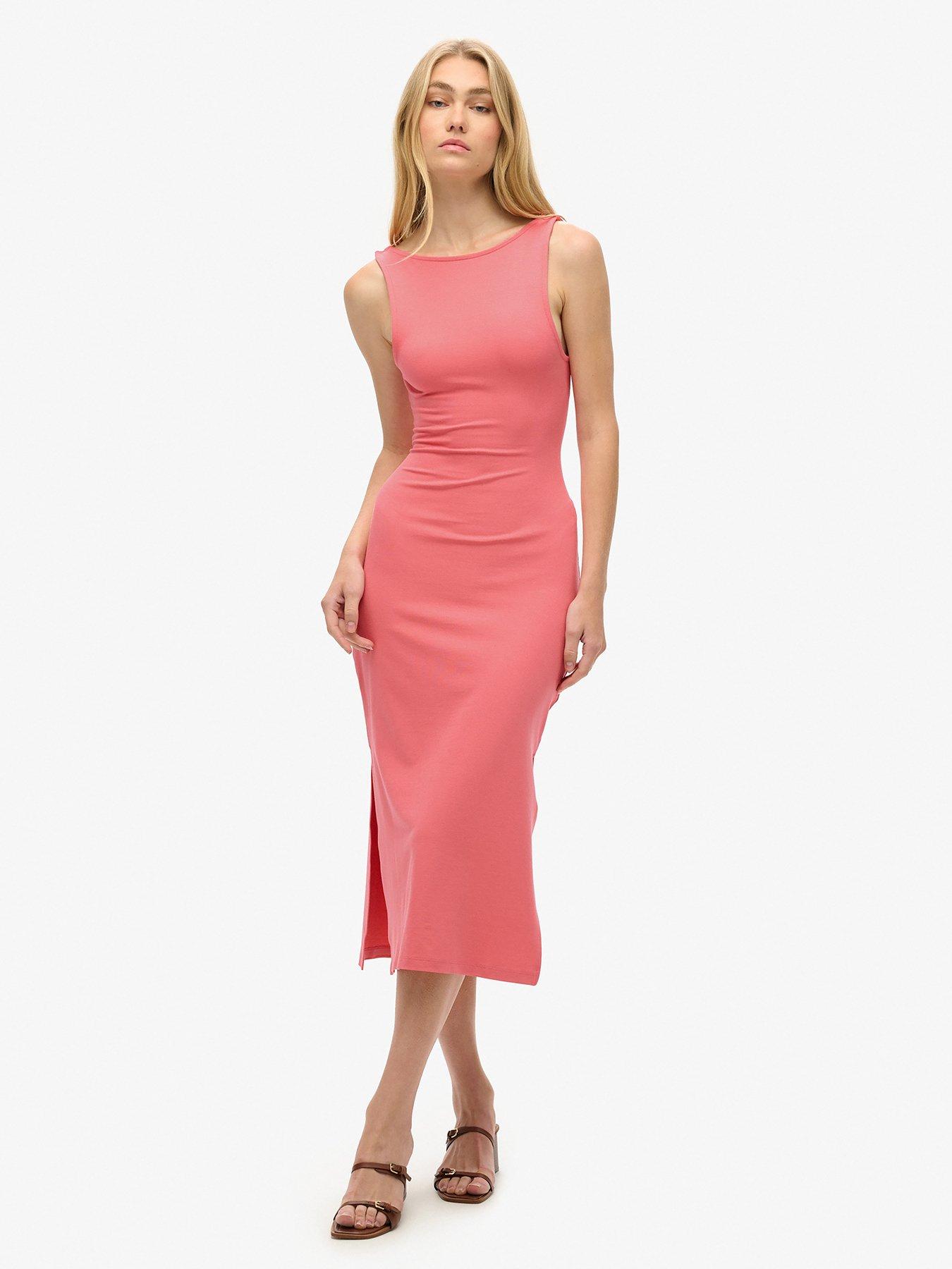 undefined Sleeveless Jersey Midi Dress with Twist Back Detail - Pink
