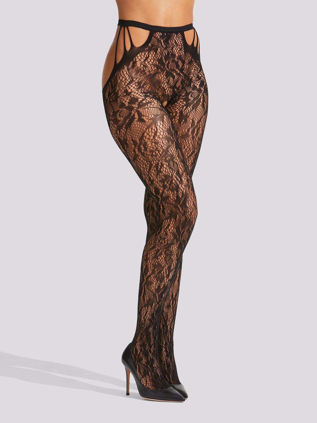 Lovehoney Lingerie Women's Sheer Floral Lace Stockings - Stretchy Nylon  Thigh Highs - Regular to Plus Sizes: 4-18