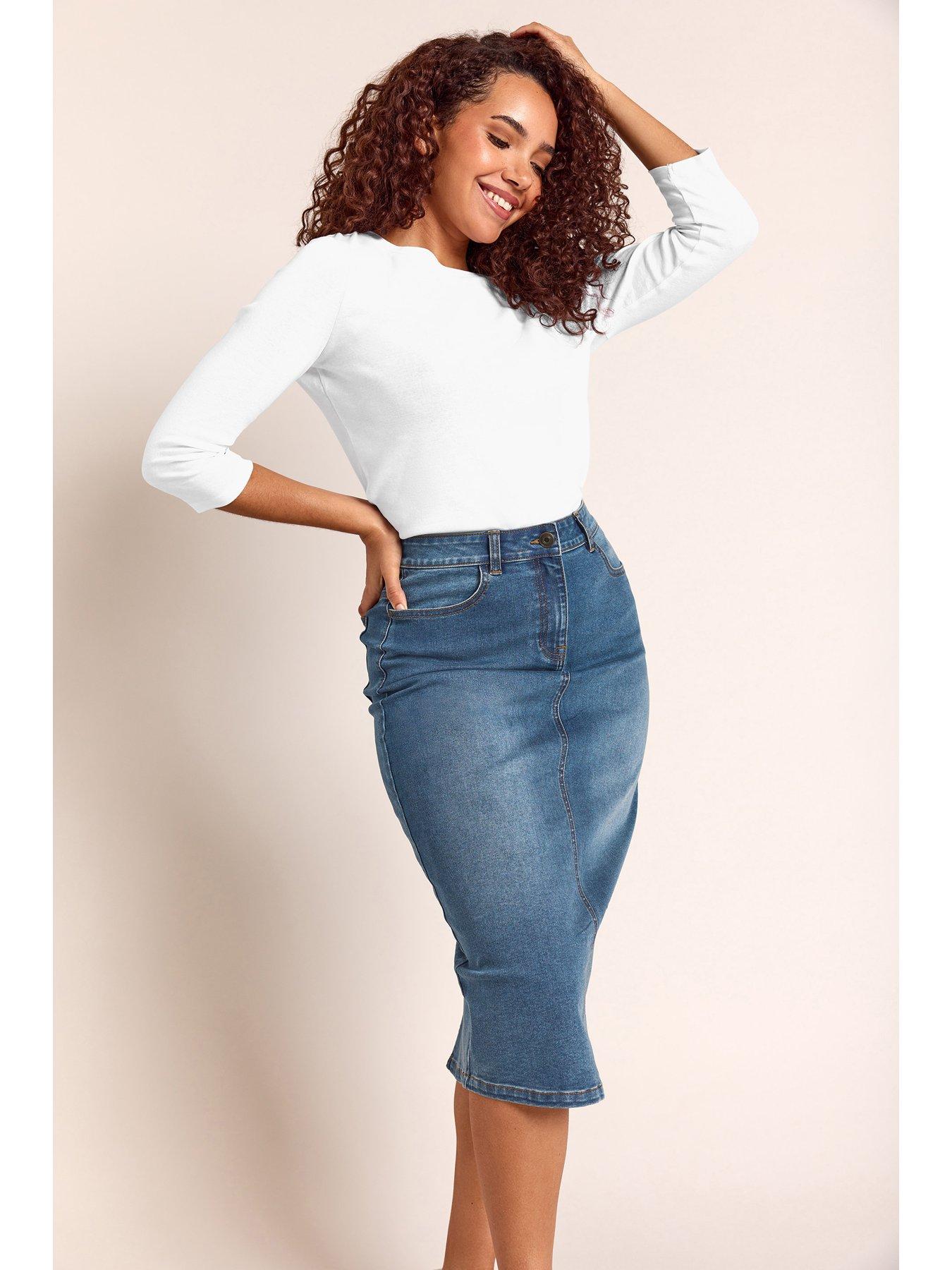 undefined Mid Wash Denim Midi Skirt